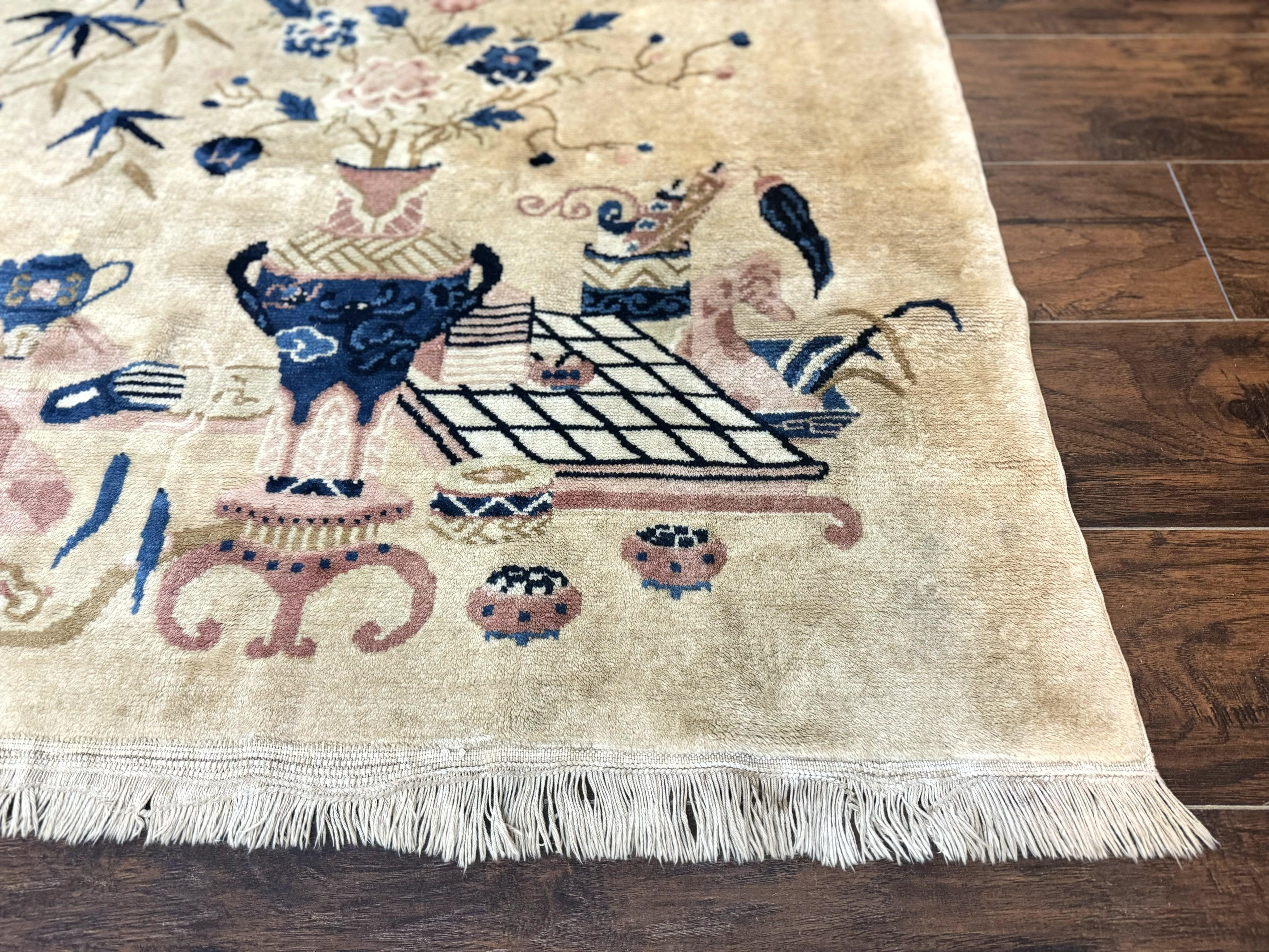 Chinese Rug 5x3, Horizontal Rug, Vases Flowers, Handmade Antique Vintage Carpet, Peking Rug, Chinese Wool Rug - Jewel Rugs