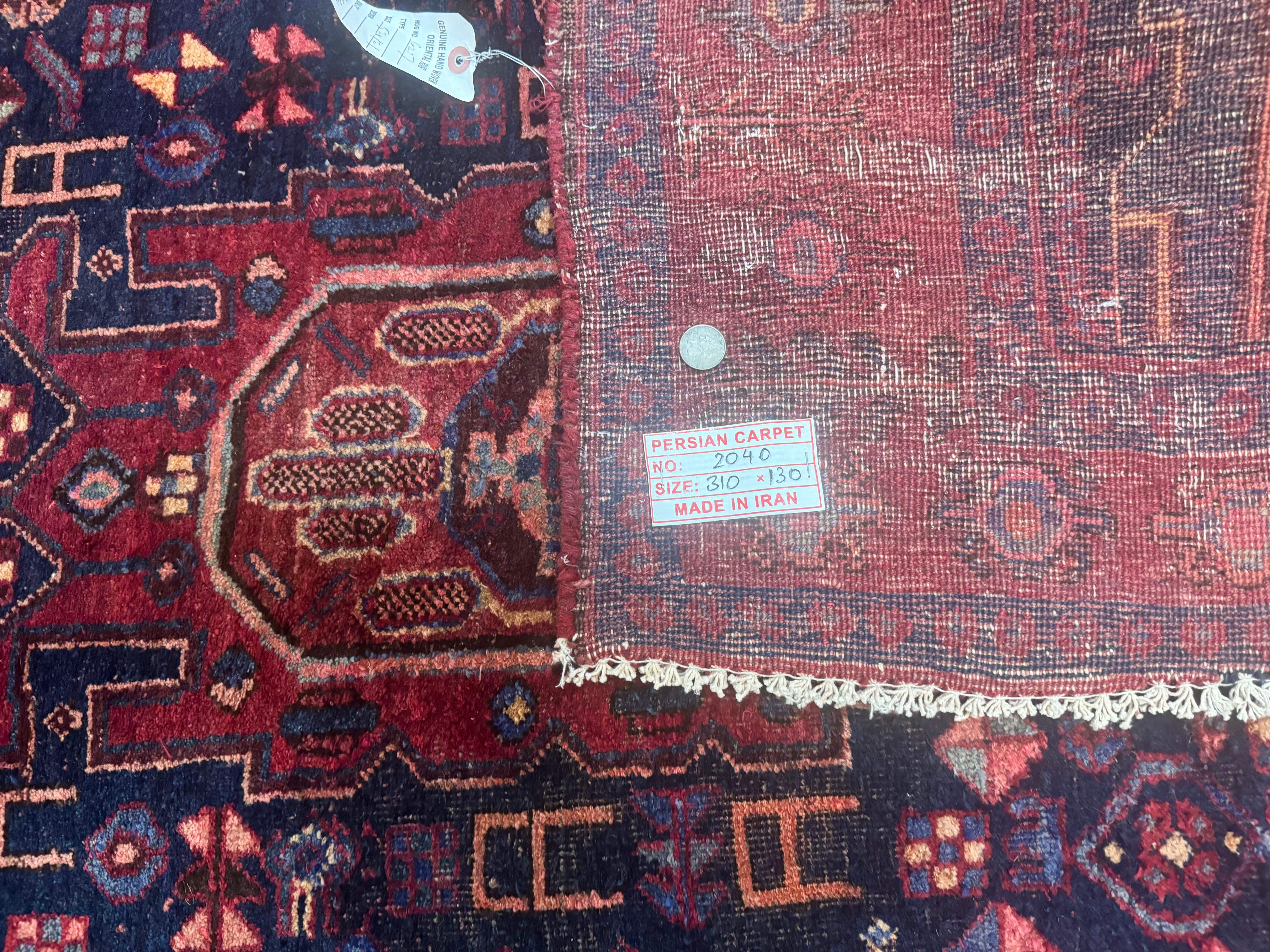 Persian Kurdish Bidjar Runner Rug 4x10 – Navy and Red, Wool Antique Tribal Carpet - Jewel Rugs