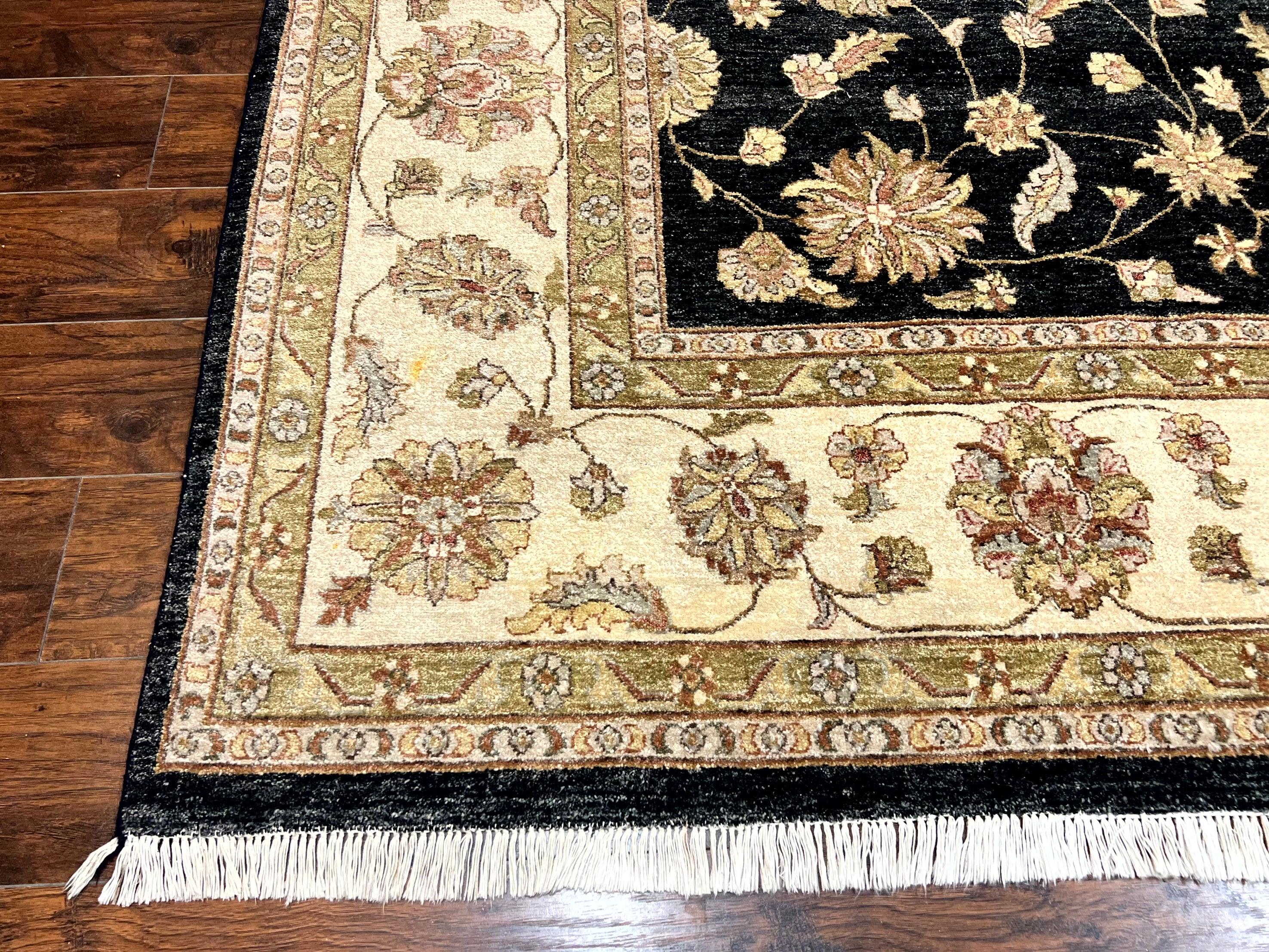 Indo Persian Rug 10x14, Charcoal and Beige, Floral Allover, Handmade Vintage Wool Carpet - Jewel Rugs