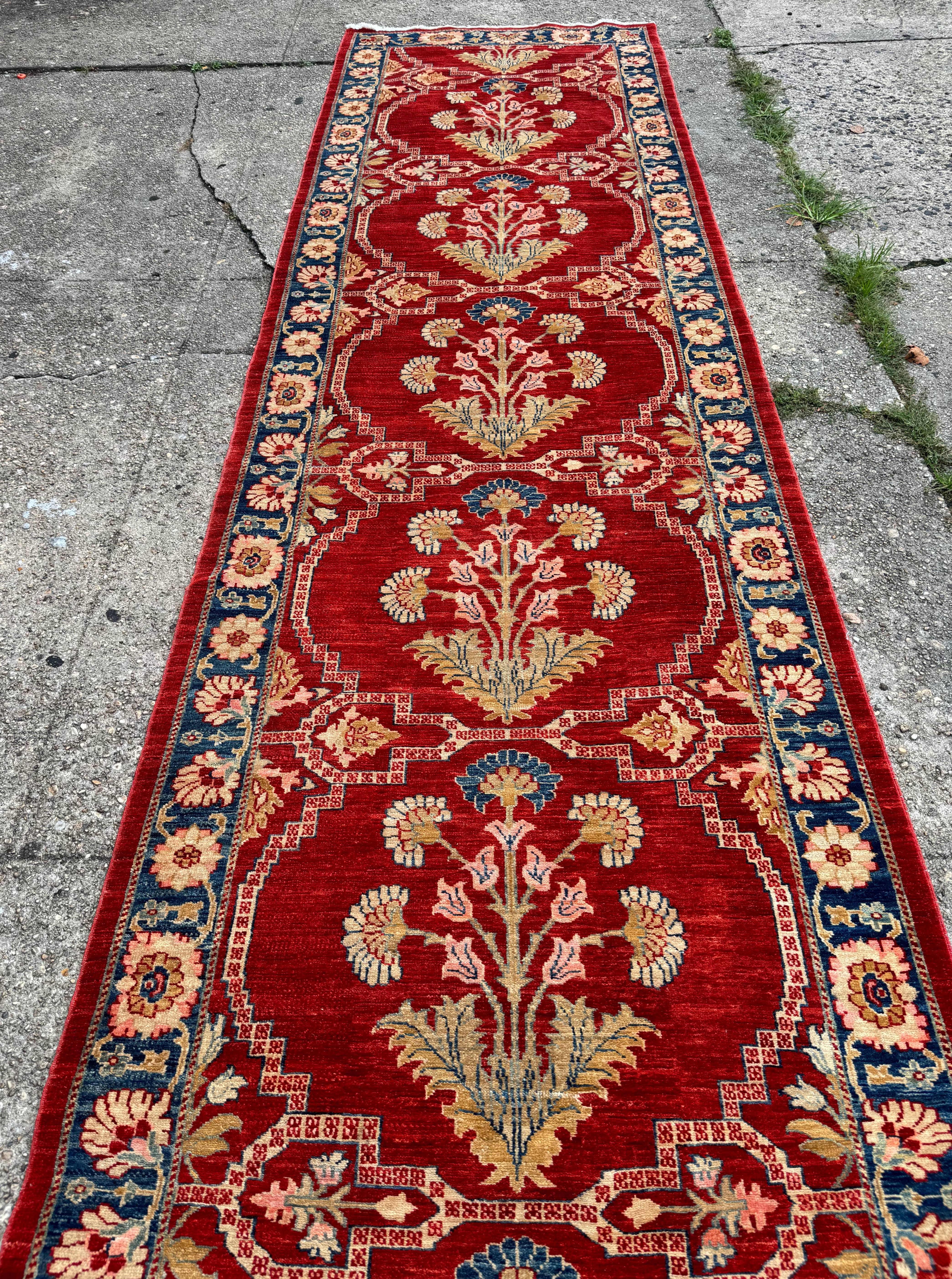 Rare Extra Long Runner Rug 3.7 x 39 ft, Handmade, Wool, Egyptian, Red, Floral, Custom Size - Jewel Rugs