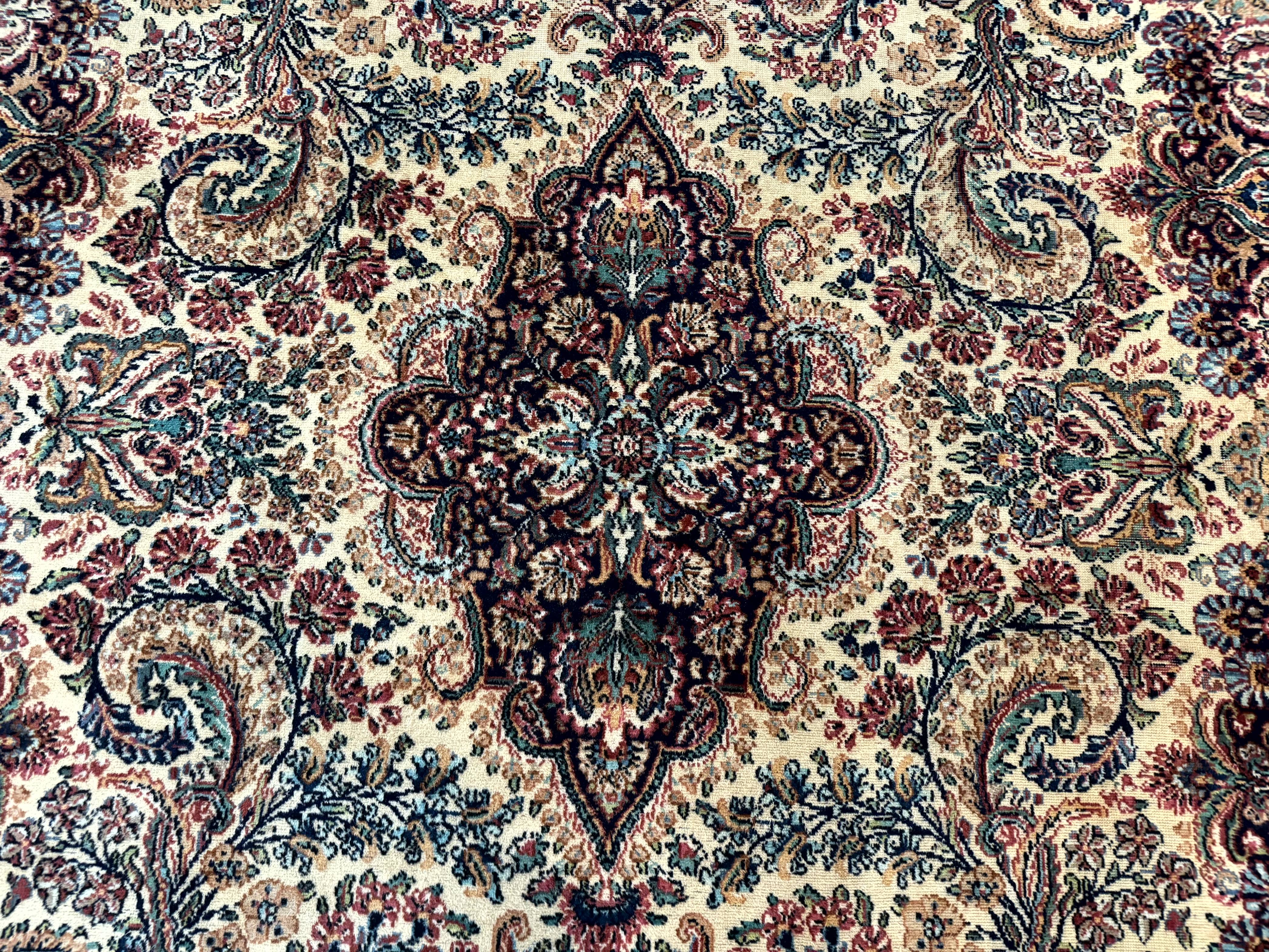 Antique Karastan Kirman Rug 8.8 x 12, Imperial Karastan #1427, Ivory Kirman - Jewel Rugs