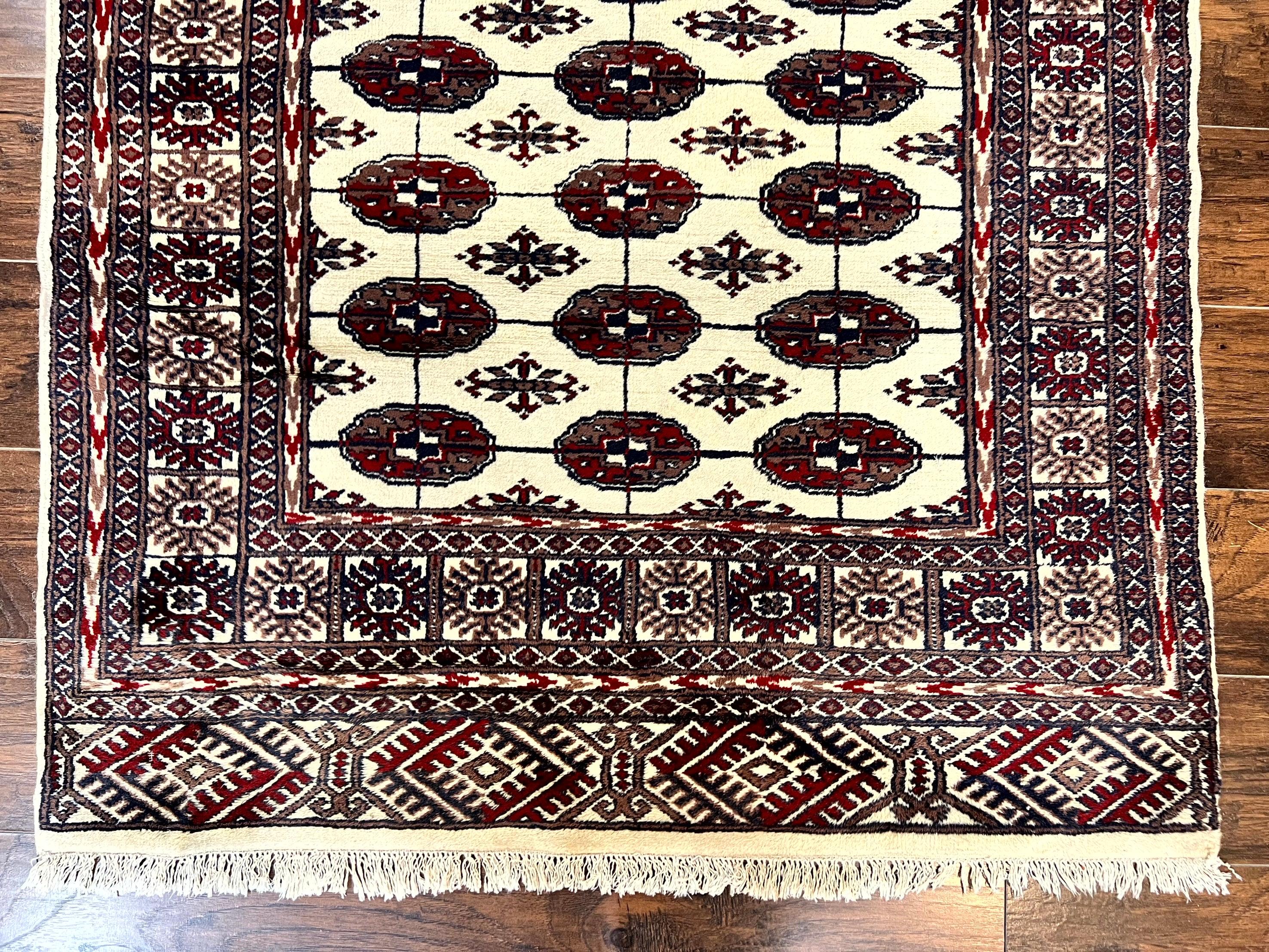 Pakistani Bokhara Rug 4x6, Turkoman Carpet, Vintage Handmade Wool Rug, Ivory - Jewel Rugs
