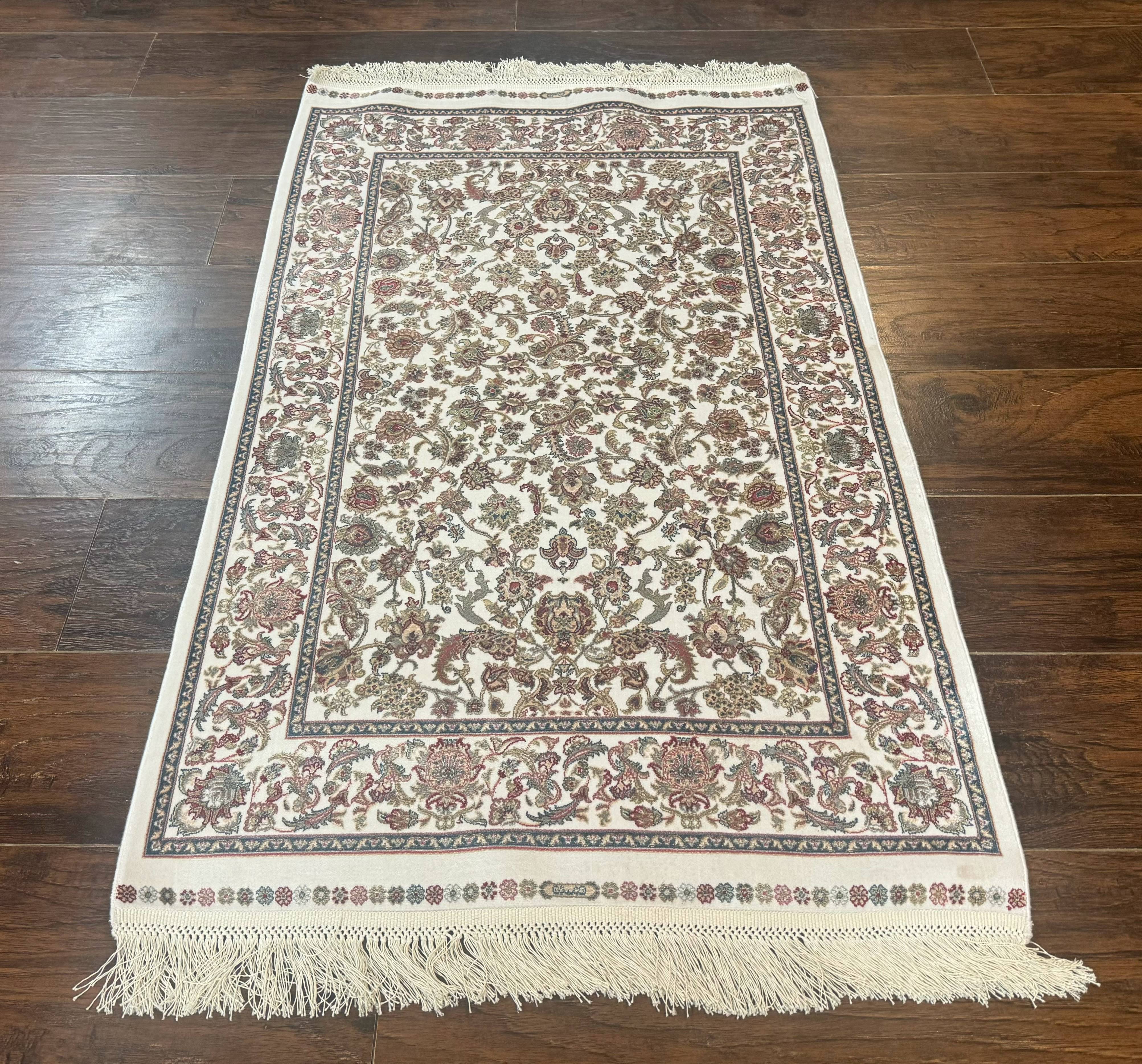 Small Turkish Silk Rug 2.6 x 4, Ivory, Allover Design, Bamboo Silk - Jewel Rugs