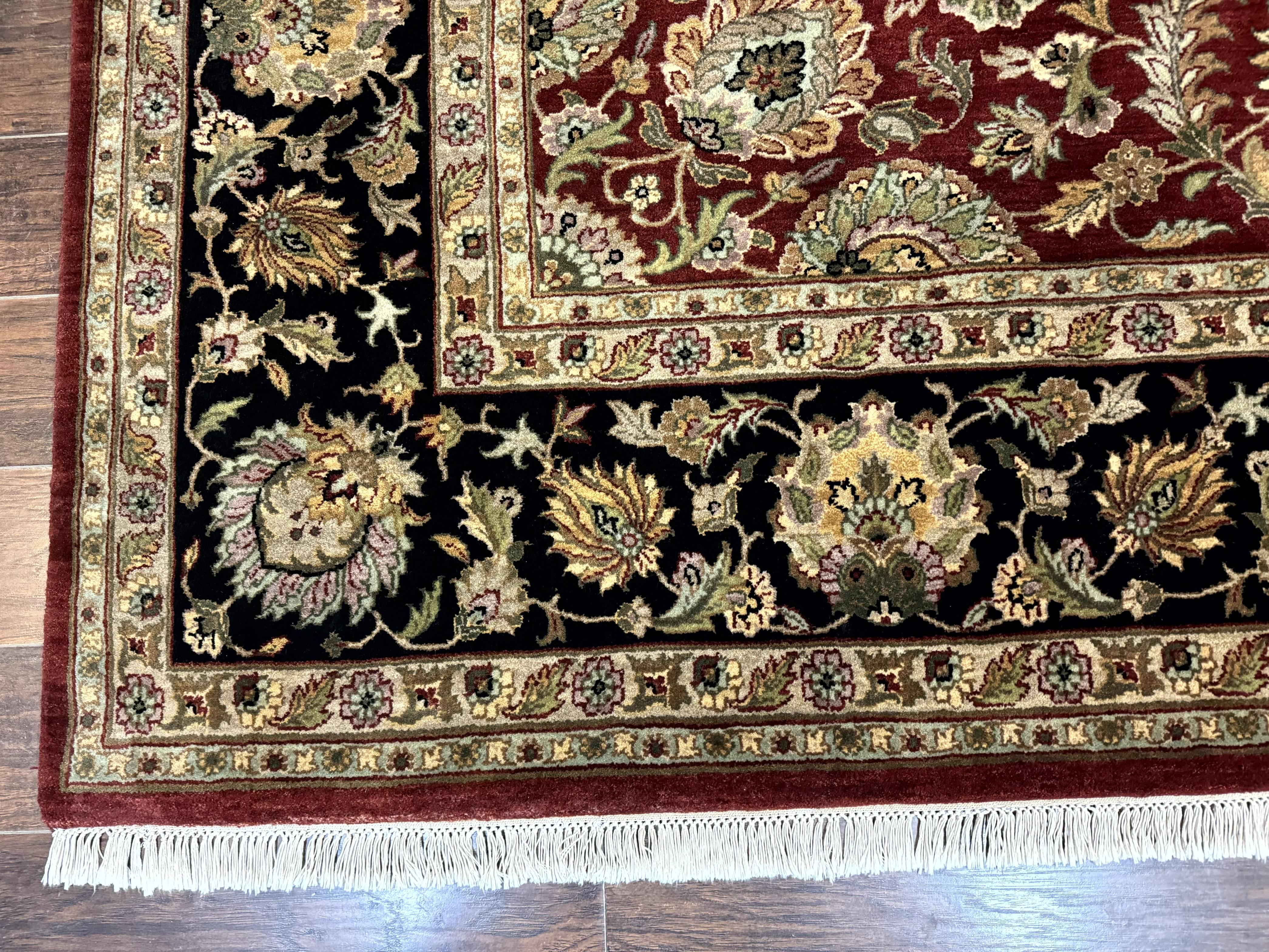 Indian Agra Rug 10x14, Traditional Oriental Carpet, Room Sized Wool Area Rug, Floral, Maroon - Jewel Rugs