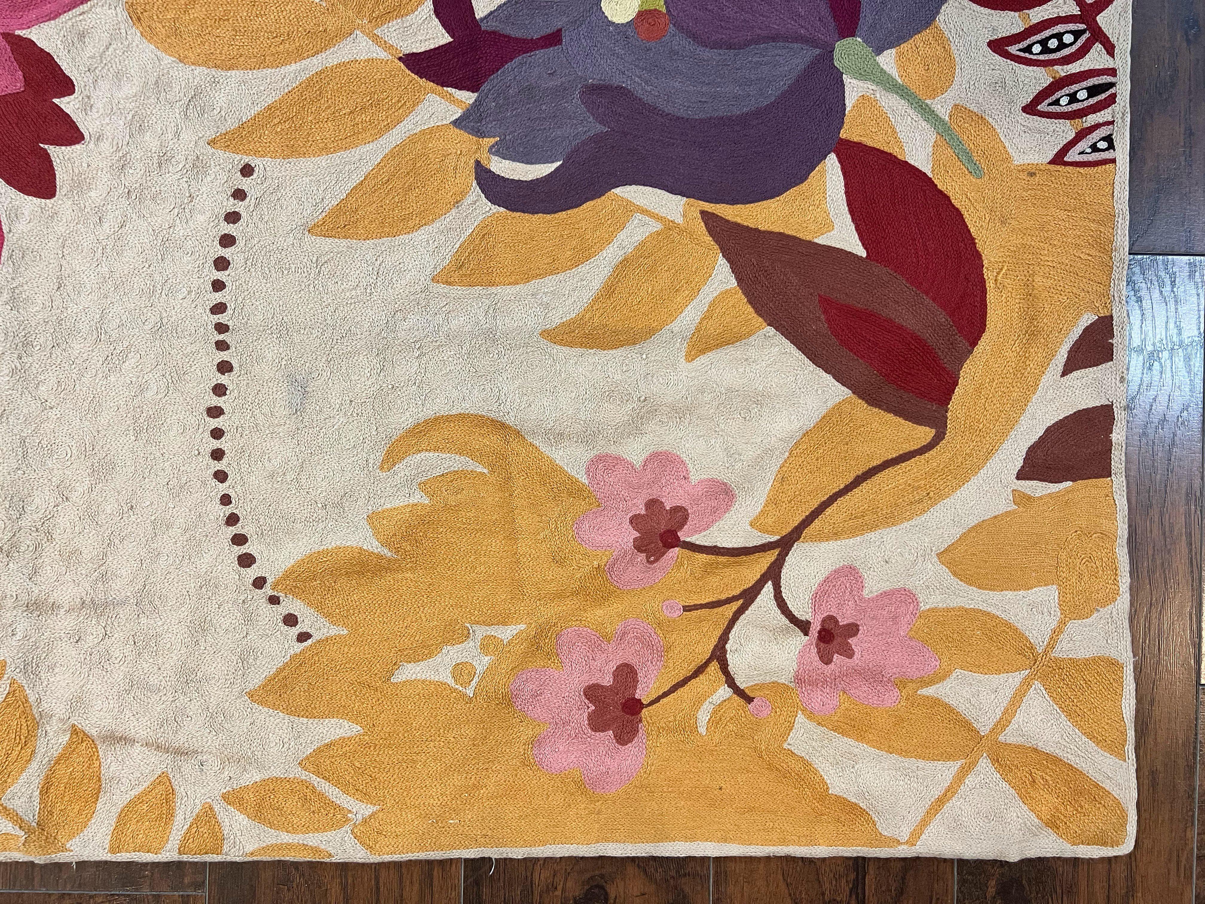 Indian Hand Stitched Rug 4x6, Floral, Silk, Large Floral Design - Jewel Rugs