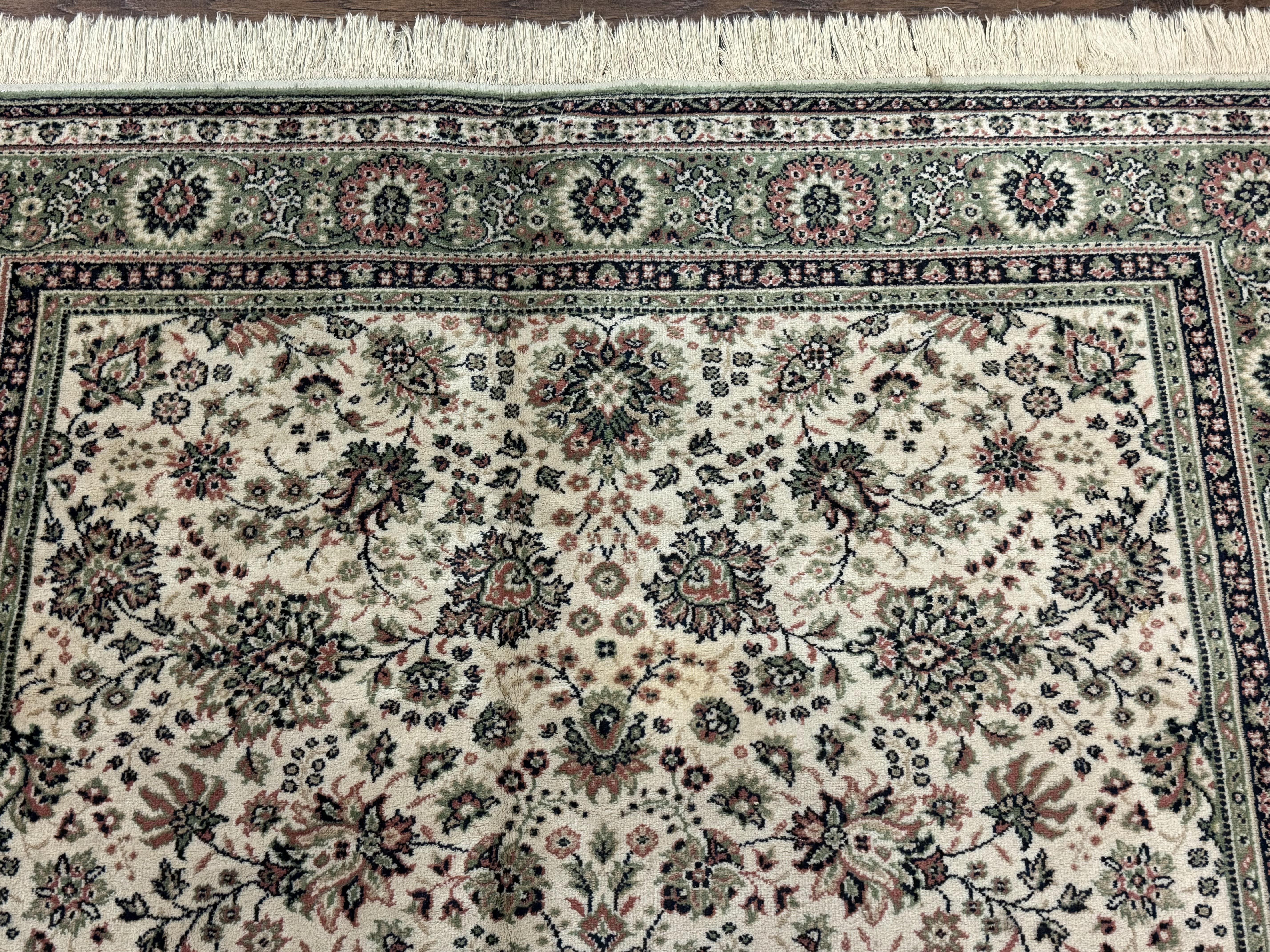 Couristan Rug 6x8, Vintage Belgium Power-Loomed Wool Oriental Carpet, Beige and Green, Allover Floral Area Rug - Jewel Rugs