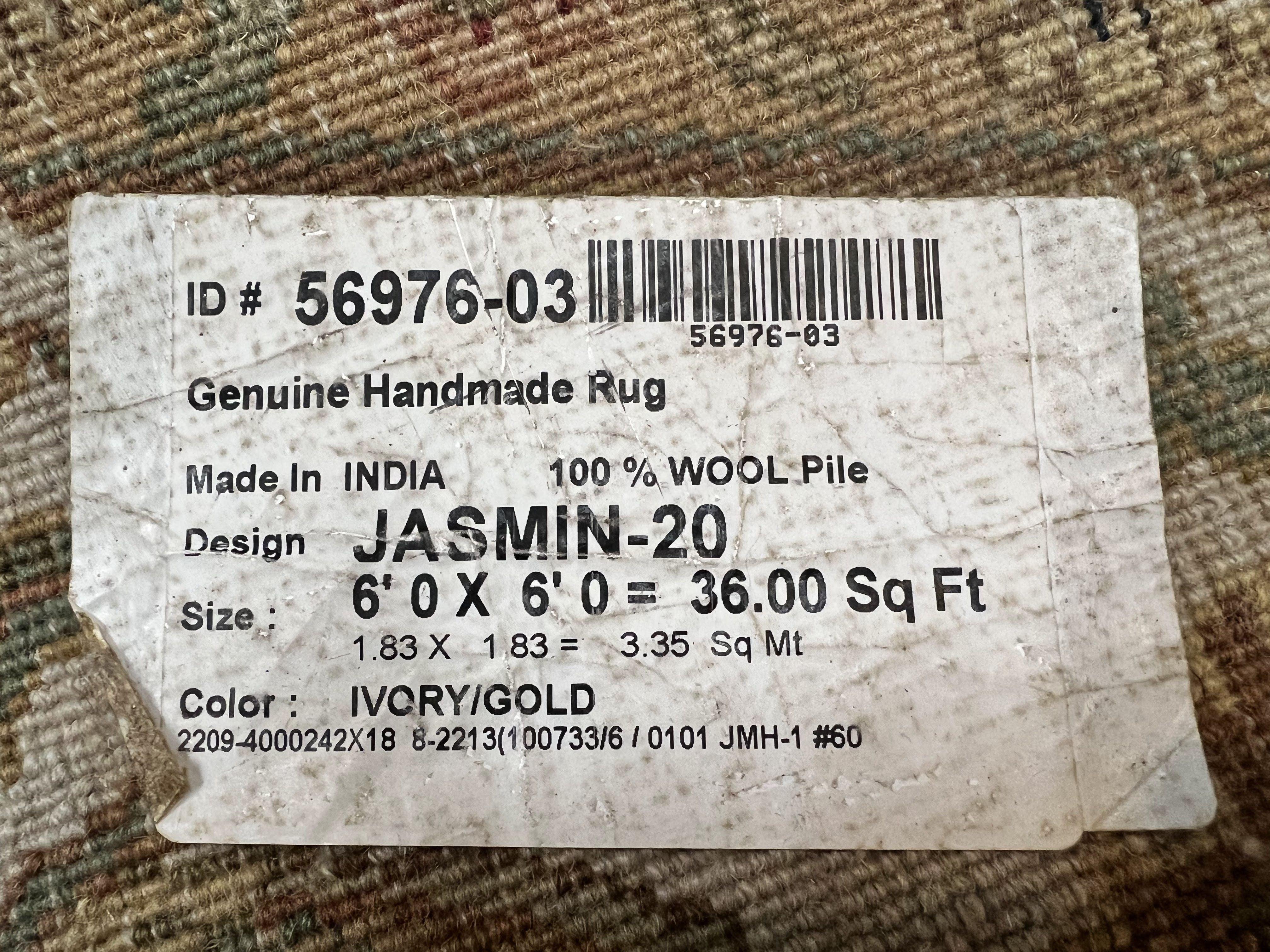 6x6 Round Rug, Indo Persian Round Oriental Carpet, 6ft Round, Beige Rug, Floral Allover, Vintage Hand Knotted Wool Carpet - Jewel Rugs