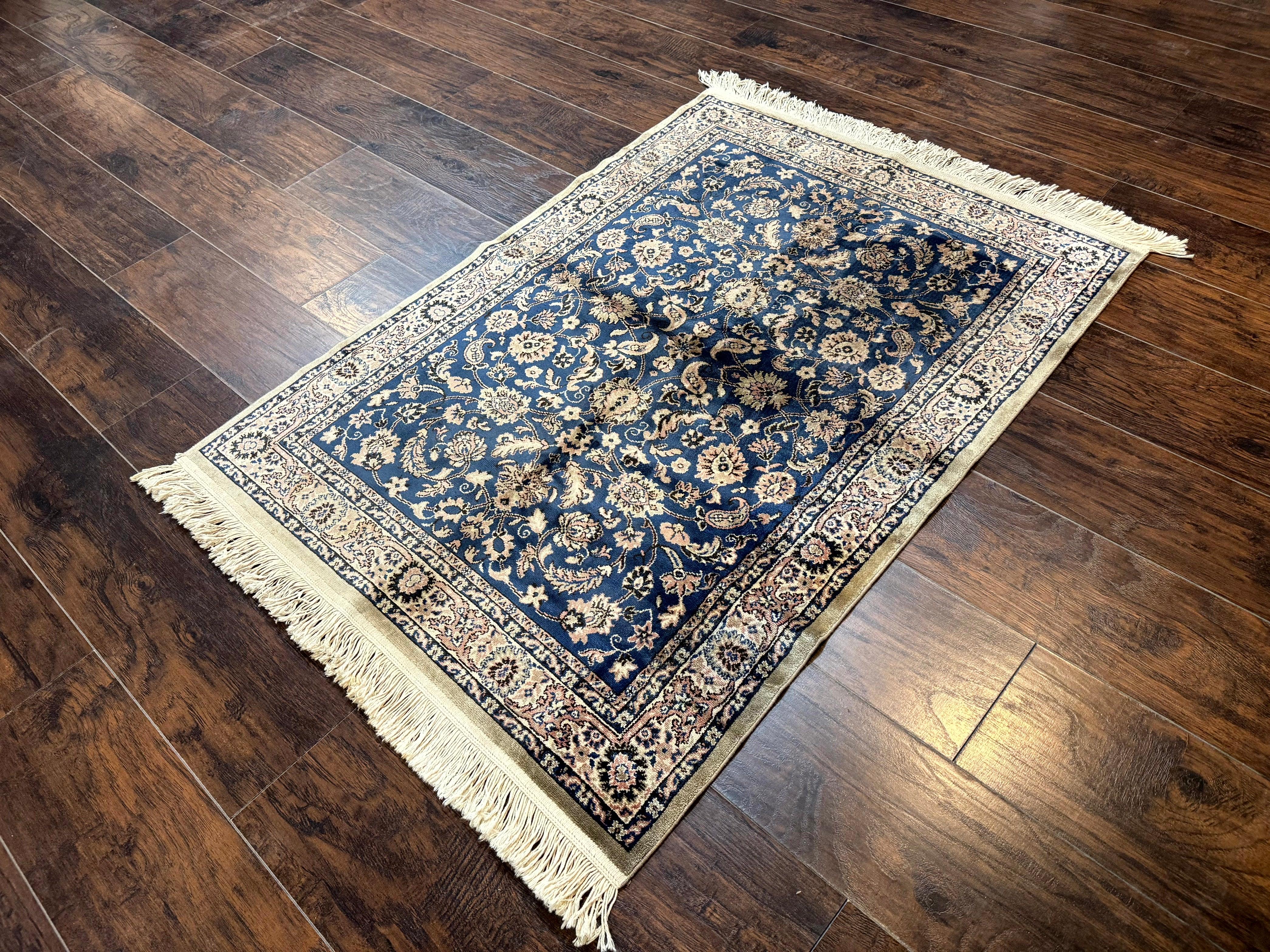 Vintage Art Silk Rug 3x4, Traditional Oriental Persian Design Rug, Belgium Power Loomed Rug, Navy Blue - Jewel Rugs
