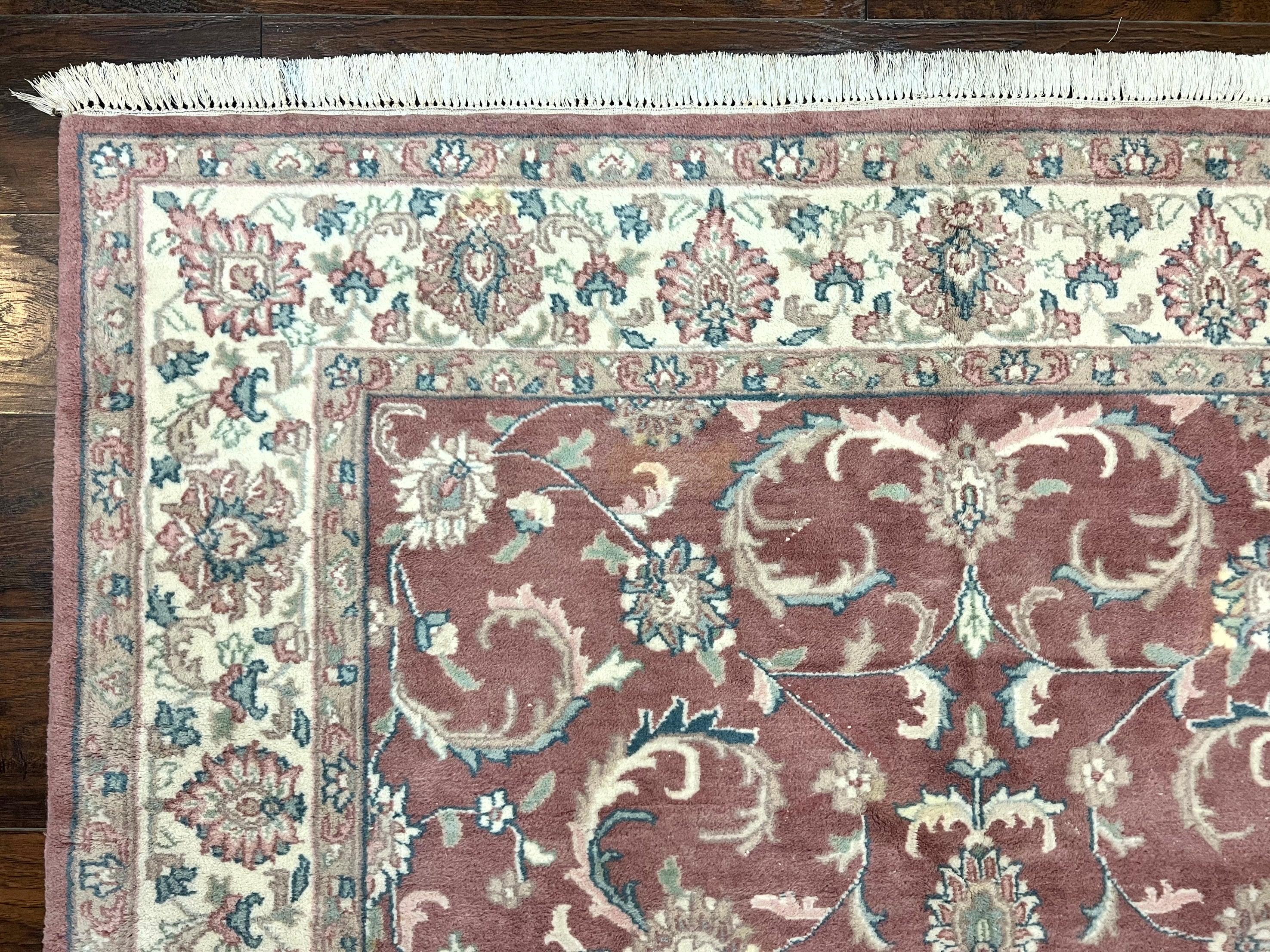 Indo Persian Rug 6x9, Light Pink and Ivory, Floral Allover Pattern, Handmade Vintage Wool Carpet - Jewel Rugs