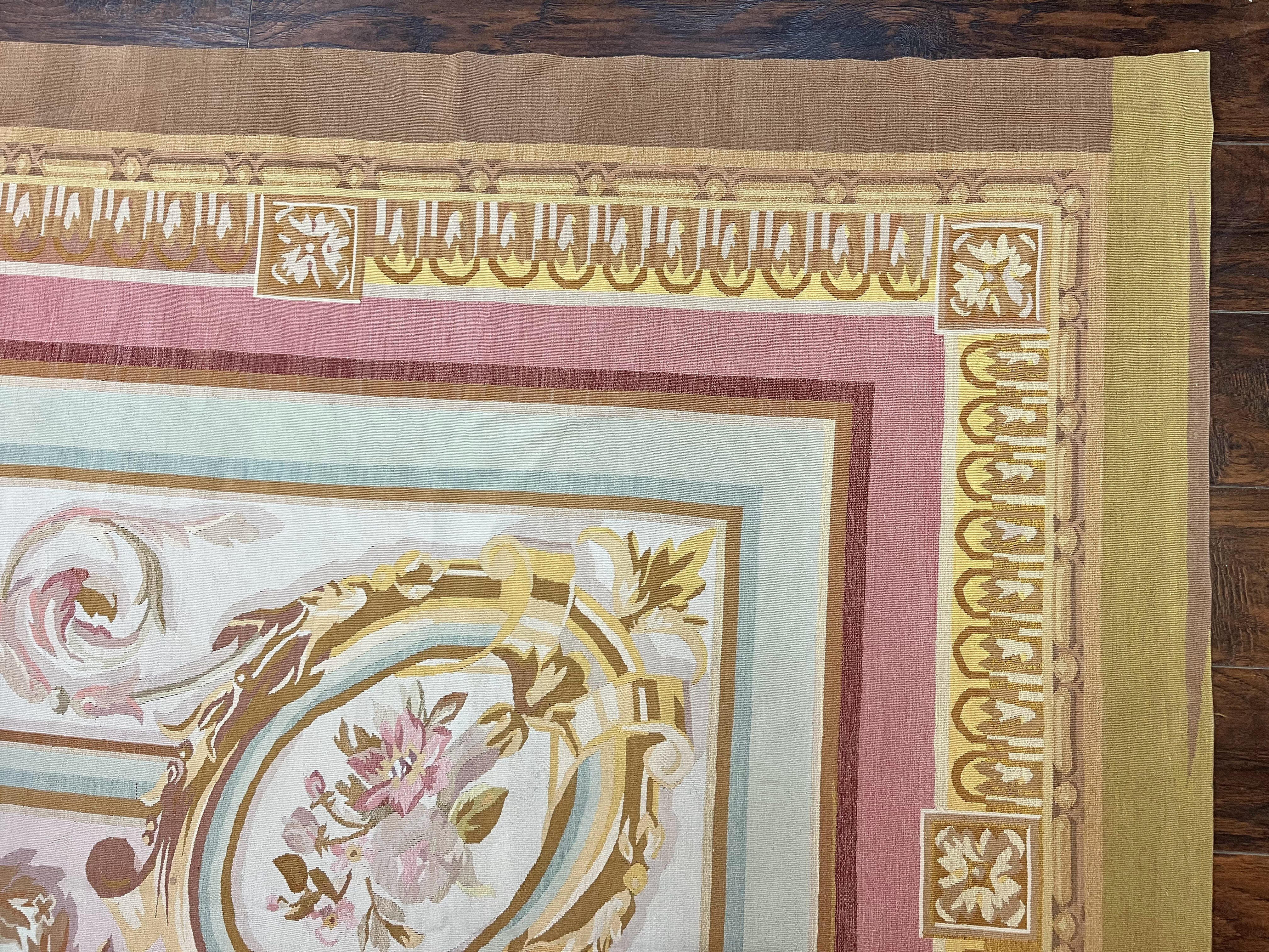 Large Aubusson Rug 11x15, Oversized Gallery Palace Size Flatweave Savonnerie Carpet 11 x 15 ft, Wool Handmade Vintage Elegant European - Jewel Rugs