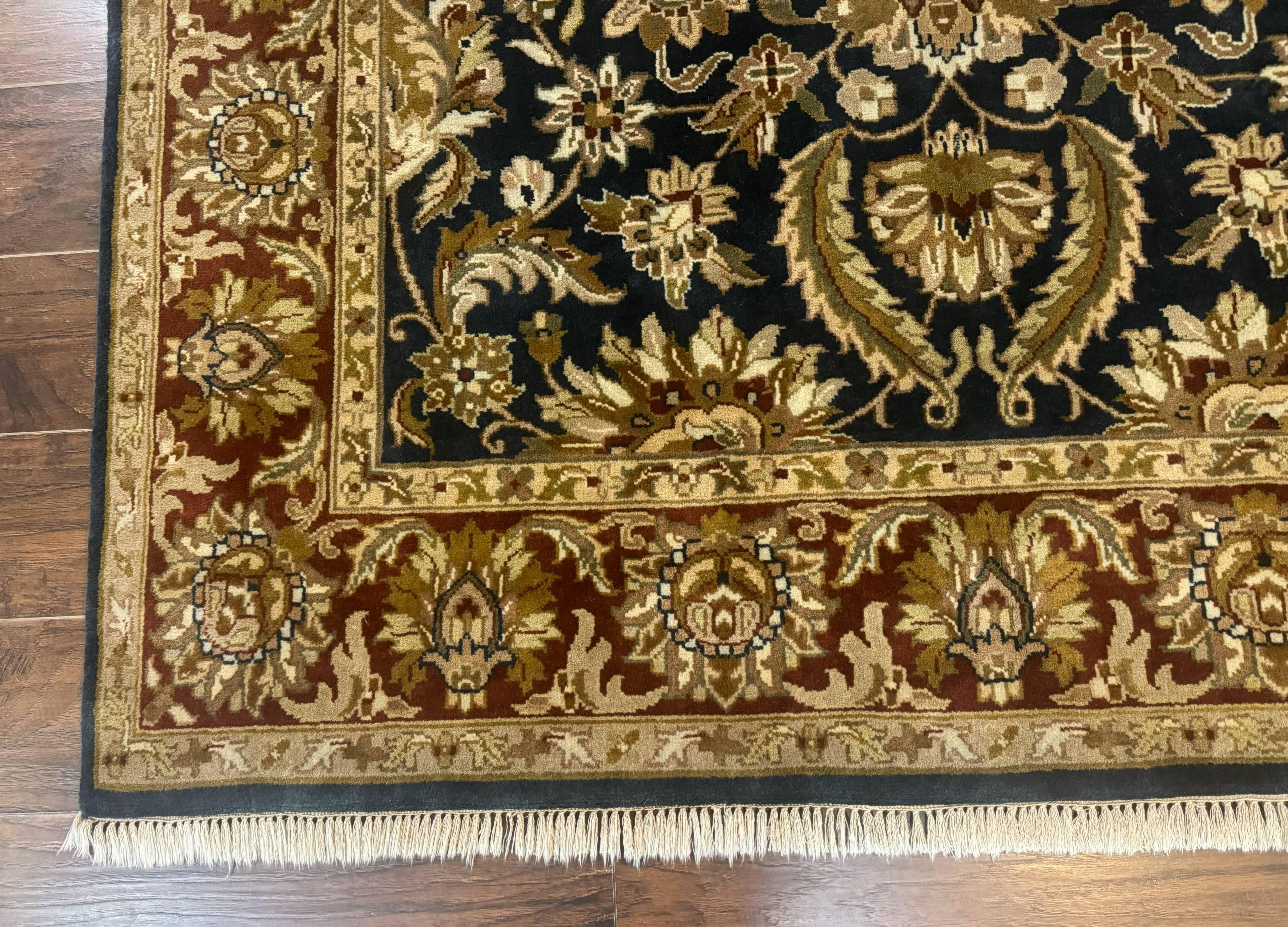 Indian Agra Rug 6x9, Floral, Traditional Rug, Dark Green Maroon Tan - Jewel Rugs