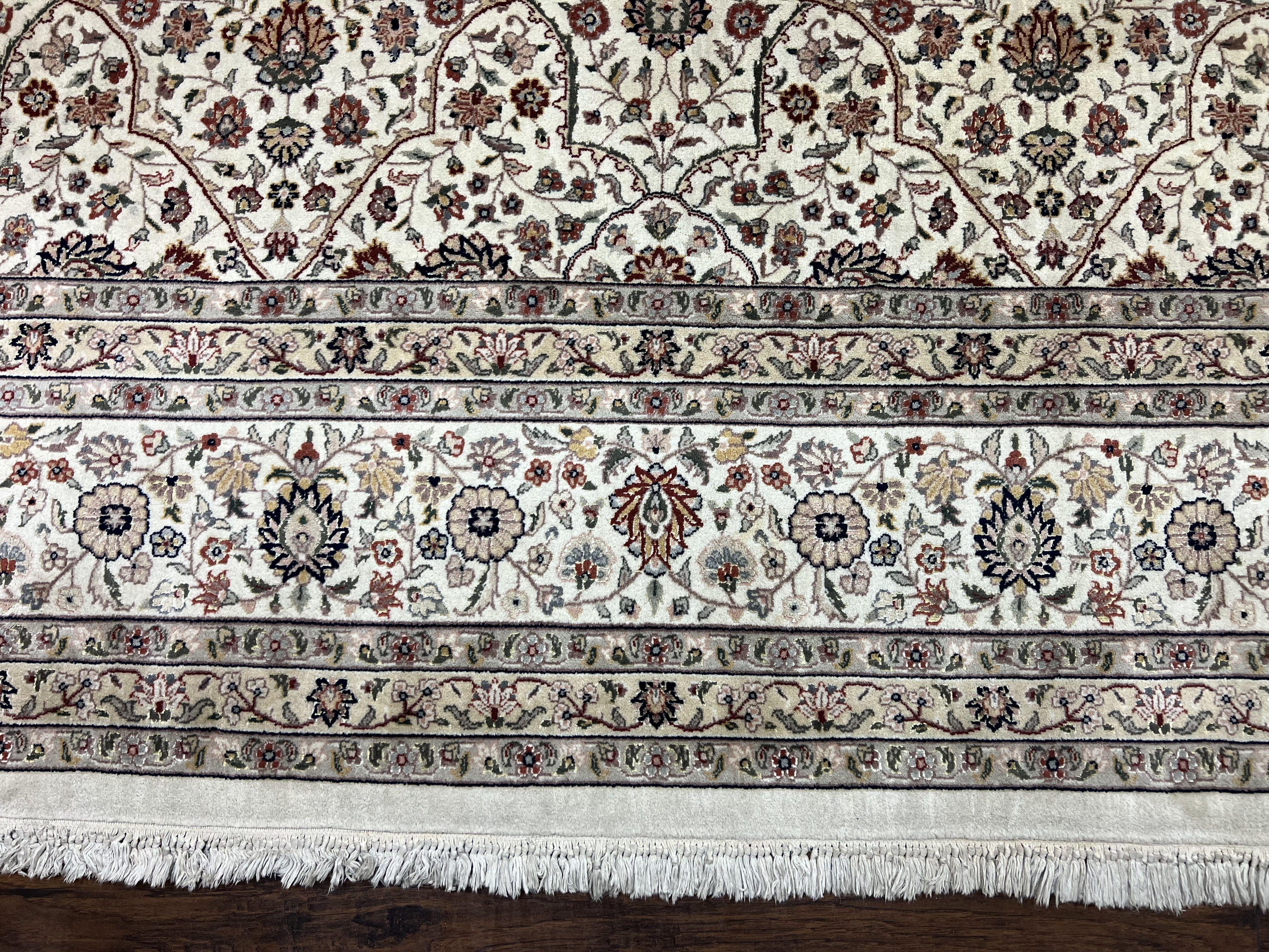 Large Pak Persian Rug 11x15, Oversized Oriental Carpet, Palace Size 11 x 15 ft, Floral Allover, Ivory Taupe, Handmade Wool Vintage Area Rug - Jewel Rugs