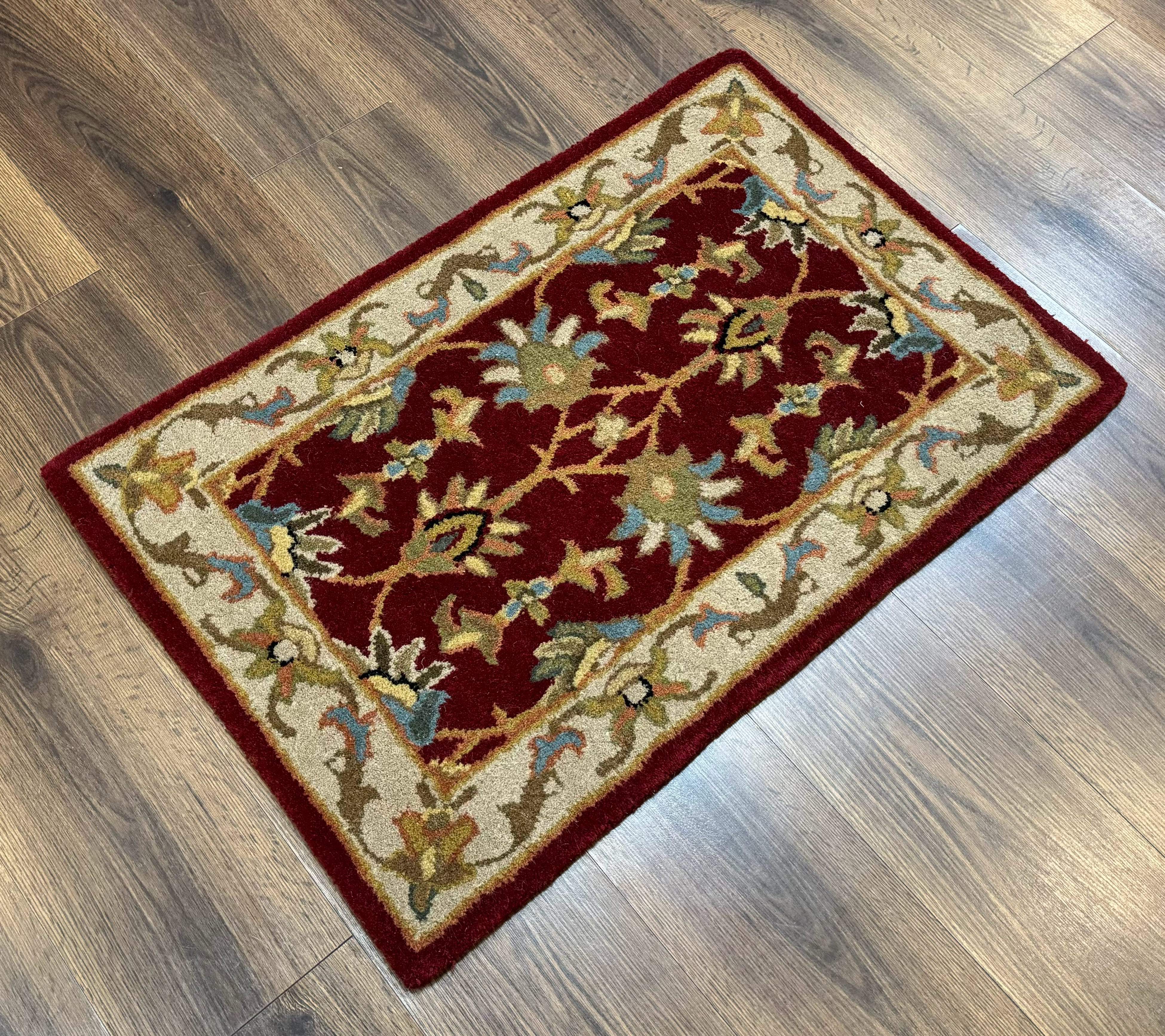 Small Floral Wool Rug 2x3, Safavieh Heritage Collection, Dark Red & Cream - Jewel Rugs