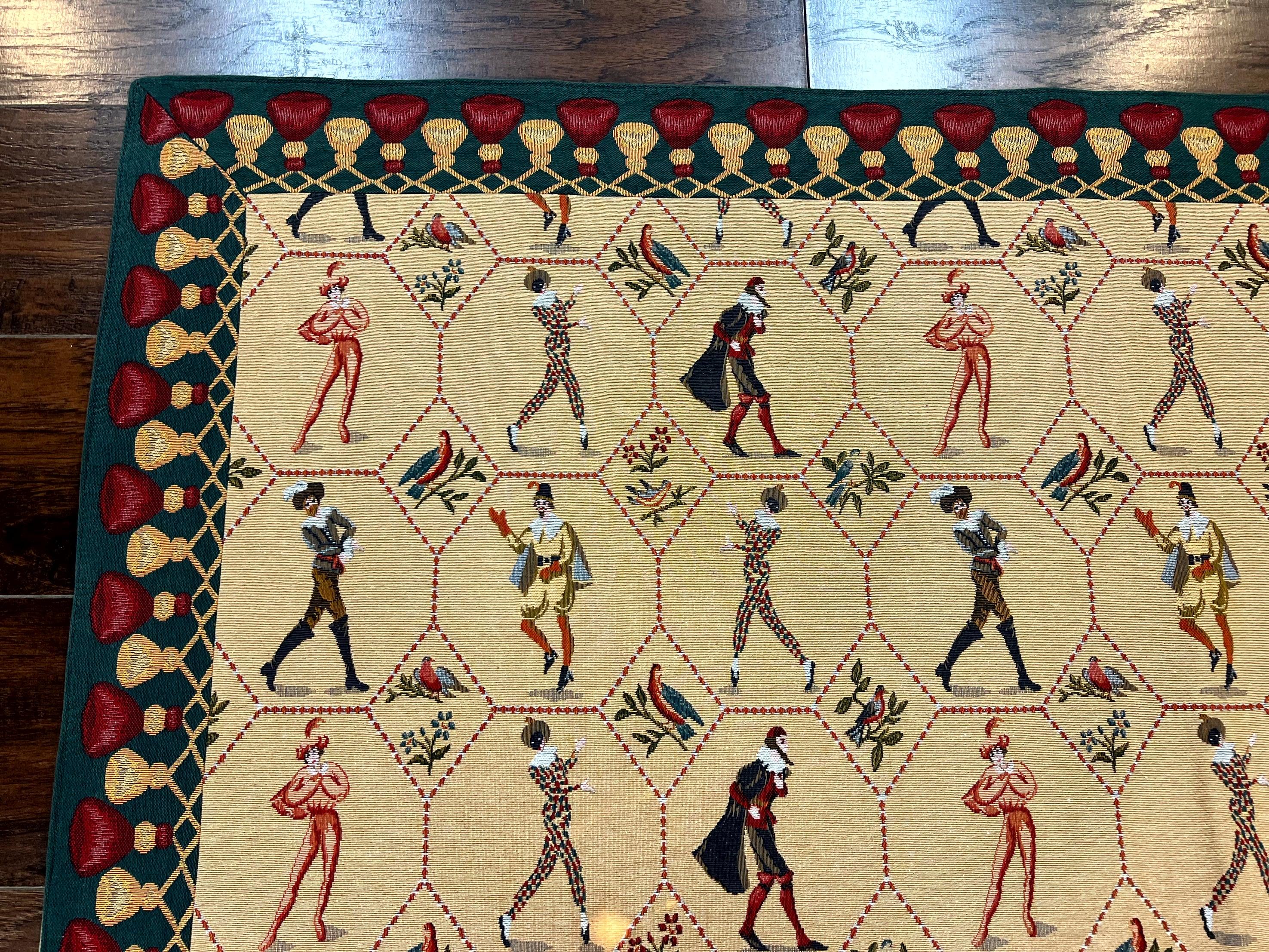 Square Tapestry 5x5, Wall Hanging, Human Pictorials, Court Jesters, Vintage - Jewel Rugs