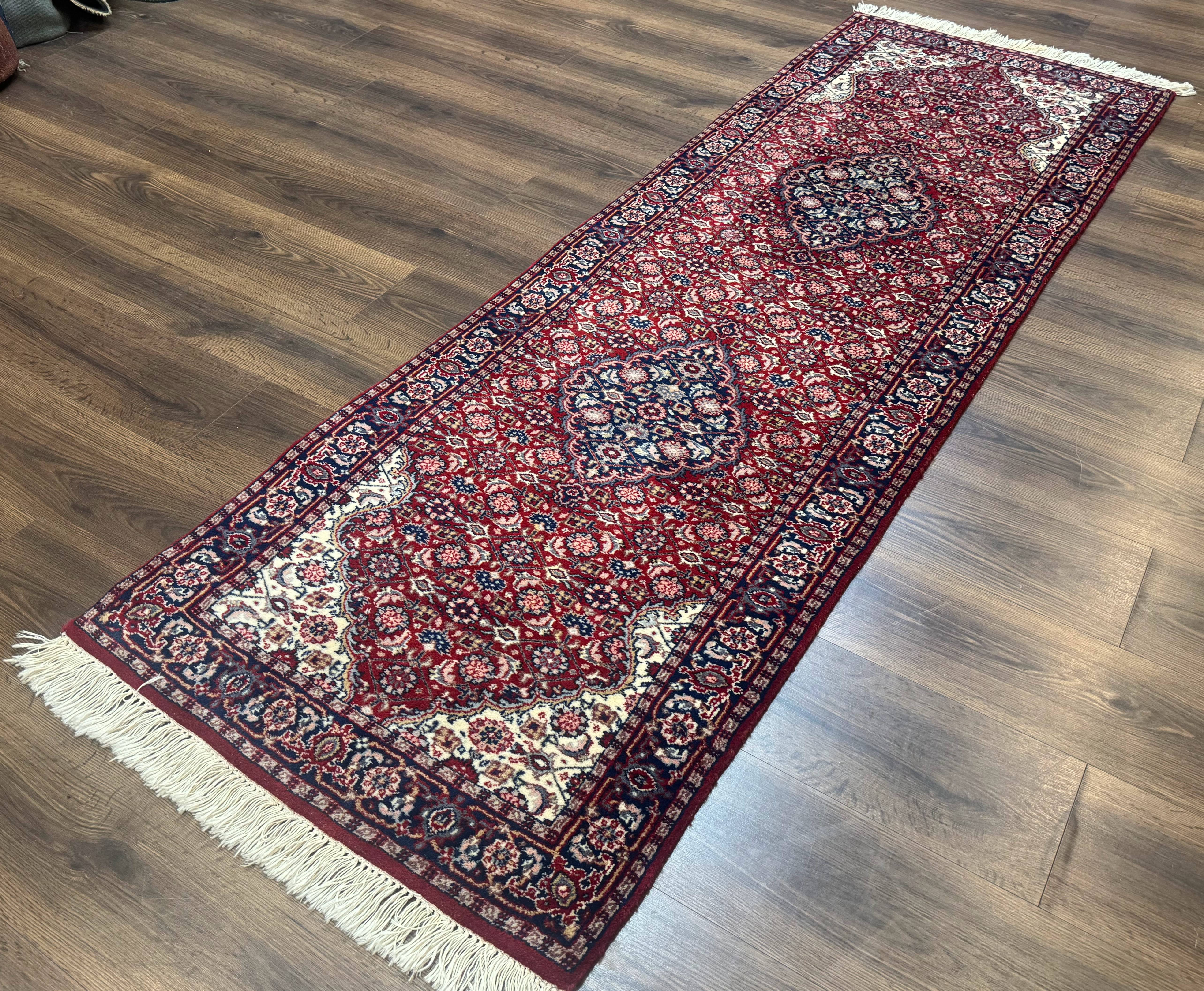 Indo Persian Runner Rug 2.8 x 7.8, Red Blue Ivory, Short Runner Rug, Wool - Jewel Rugs