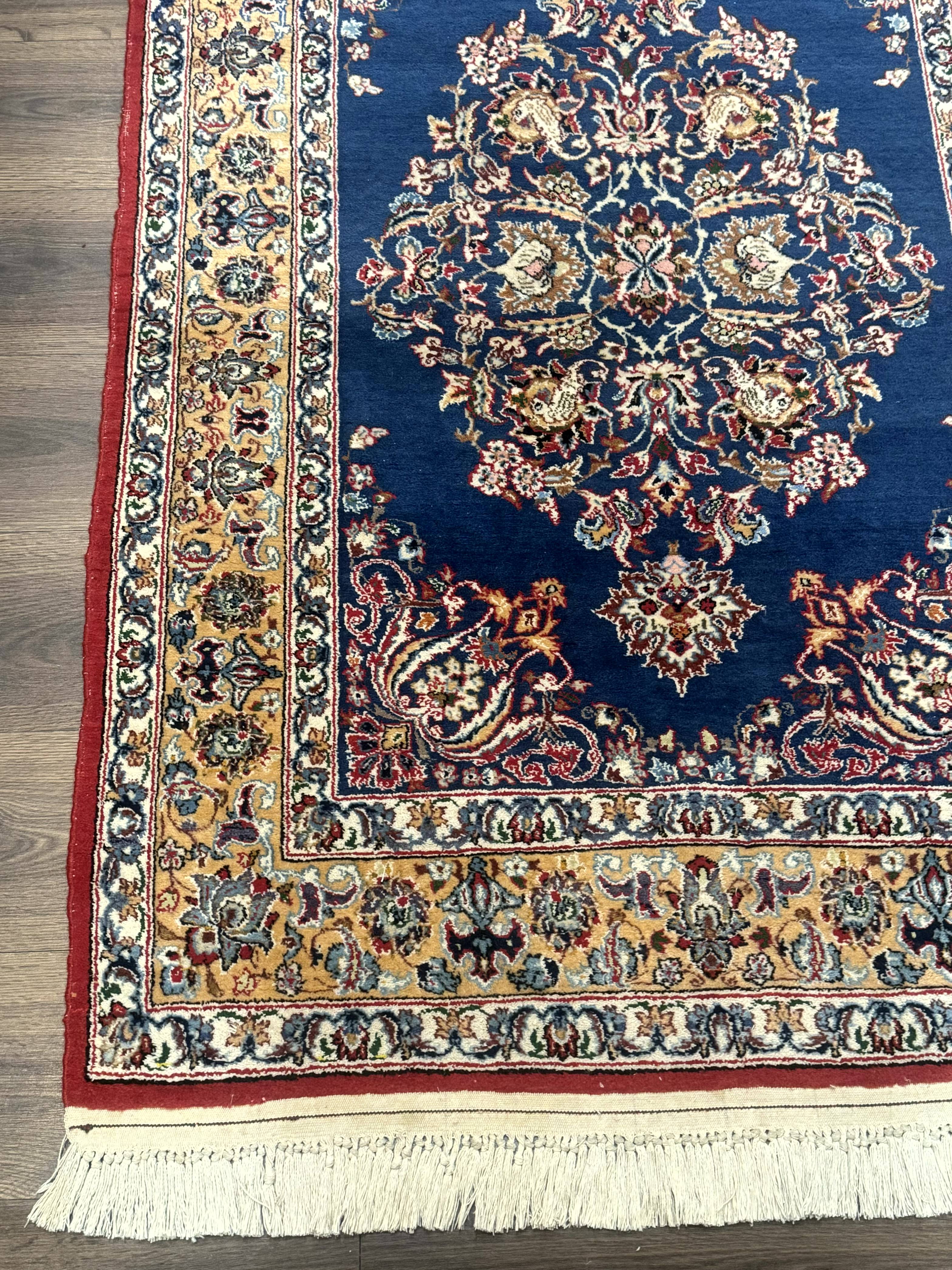 Blue Persian Qum Rug 3.6 x 5, Floral Medallion, Fine 310 KPSI - Jewel Rugs