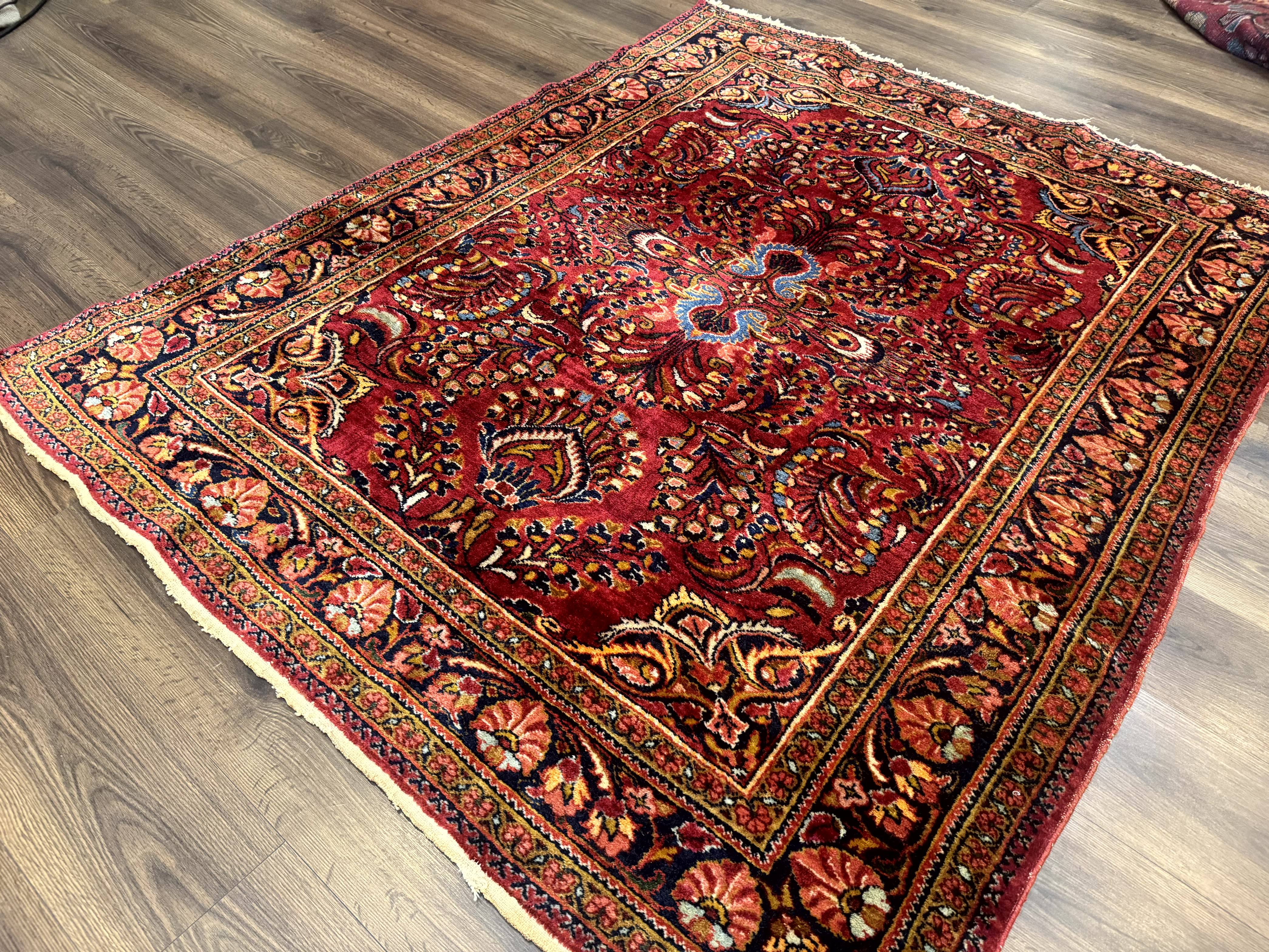Persian Lilihan Rug 5x6, Red, Floral, Antique Persian Carpet - Jewel Rugs