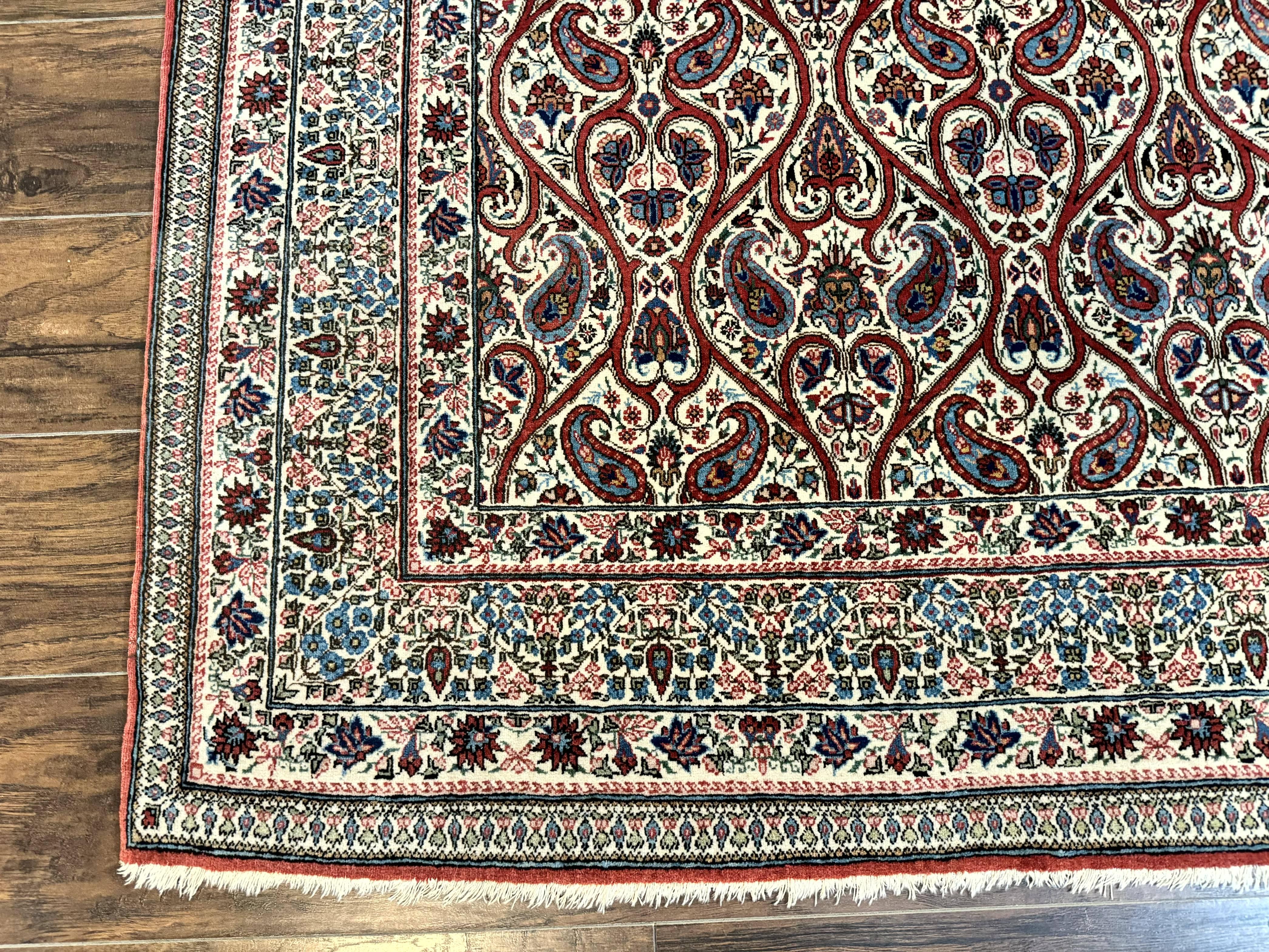 Unique Persian Qum Rug 5x7, Repeated Paisely Boteh Design, Ivory Red Blue, Handmade Antique Wool Persian Carpet, Finely Hand Knotted - Jewel Rugs