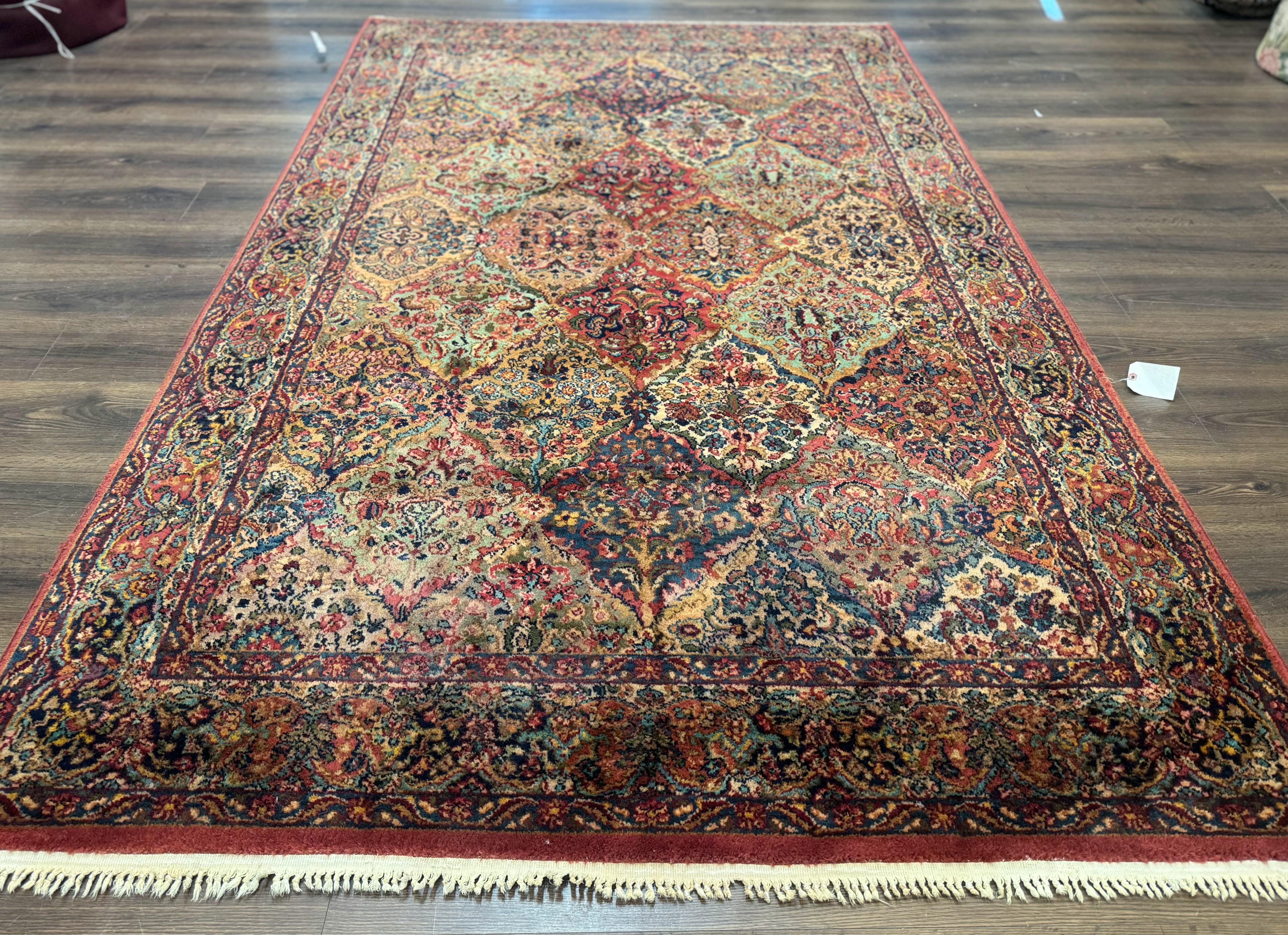 Karastan Rug 5.9 x 9, Multicolor Panel Kirman Rug #717, Wool Original Karastan Collection 700 Series - Jewel Rugs