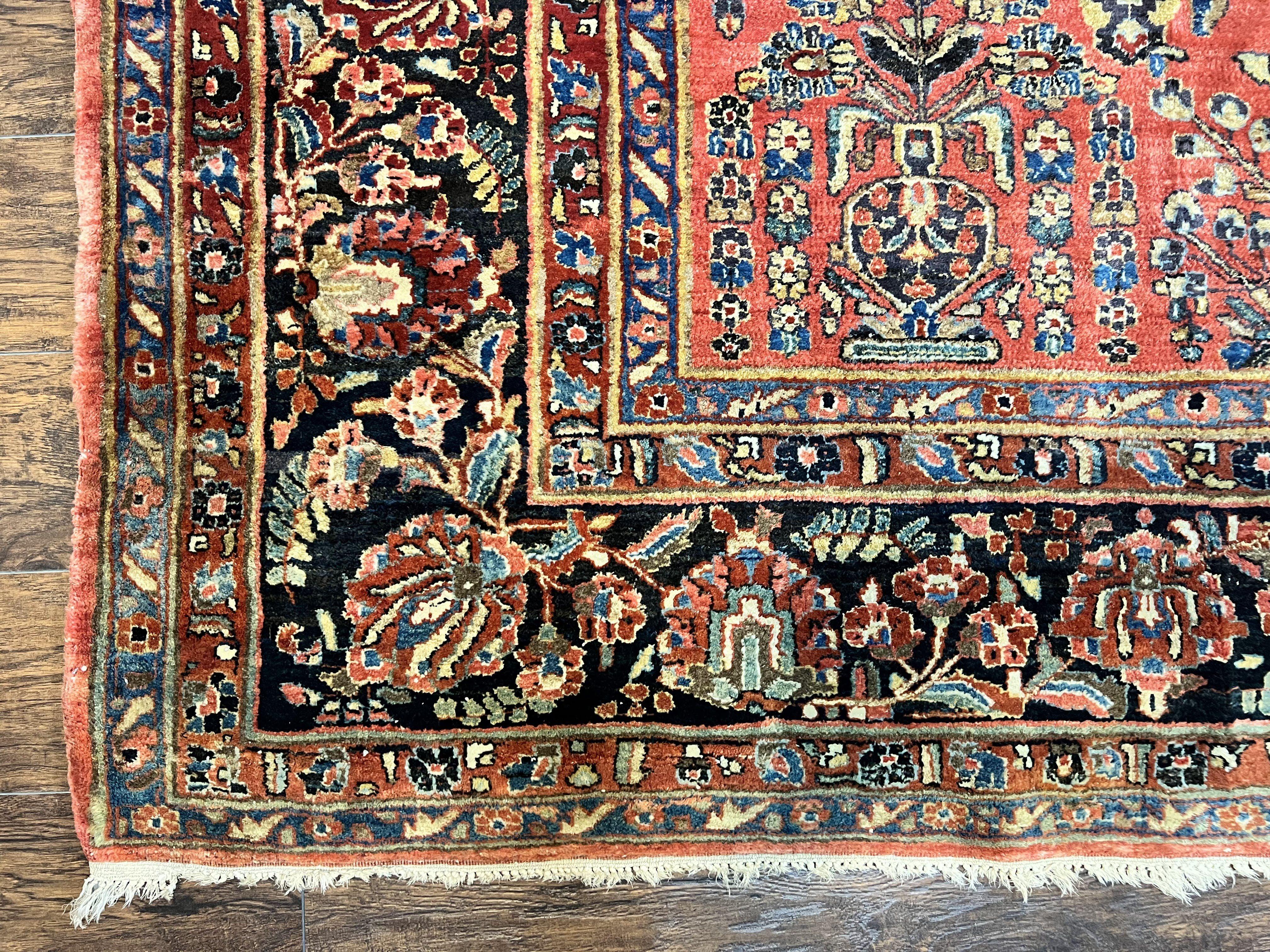 Antique Persian Sarouk Rug 9x11, Red Floral Allover, Rare 1920s Wool Carpet - Jewel Rugs