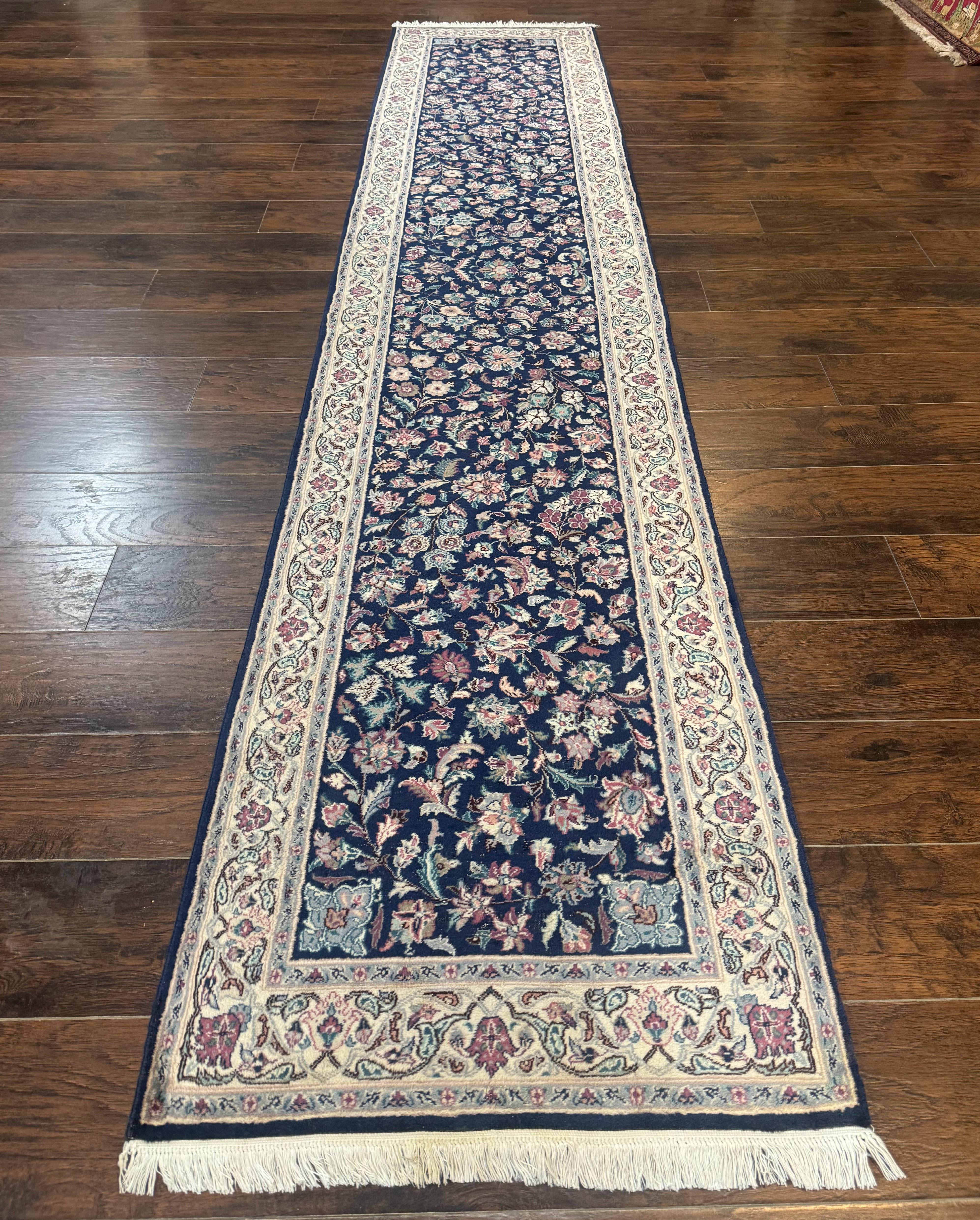 Persian Runner Rug 2.7 x 12.6, Navy Blue, Very Fine 270 KPSI, Handmade Wool Oriental Runner Rug for Hallway or Kitchen, Pak Persian Runner - Jewel Rugs