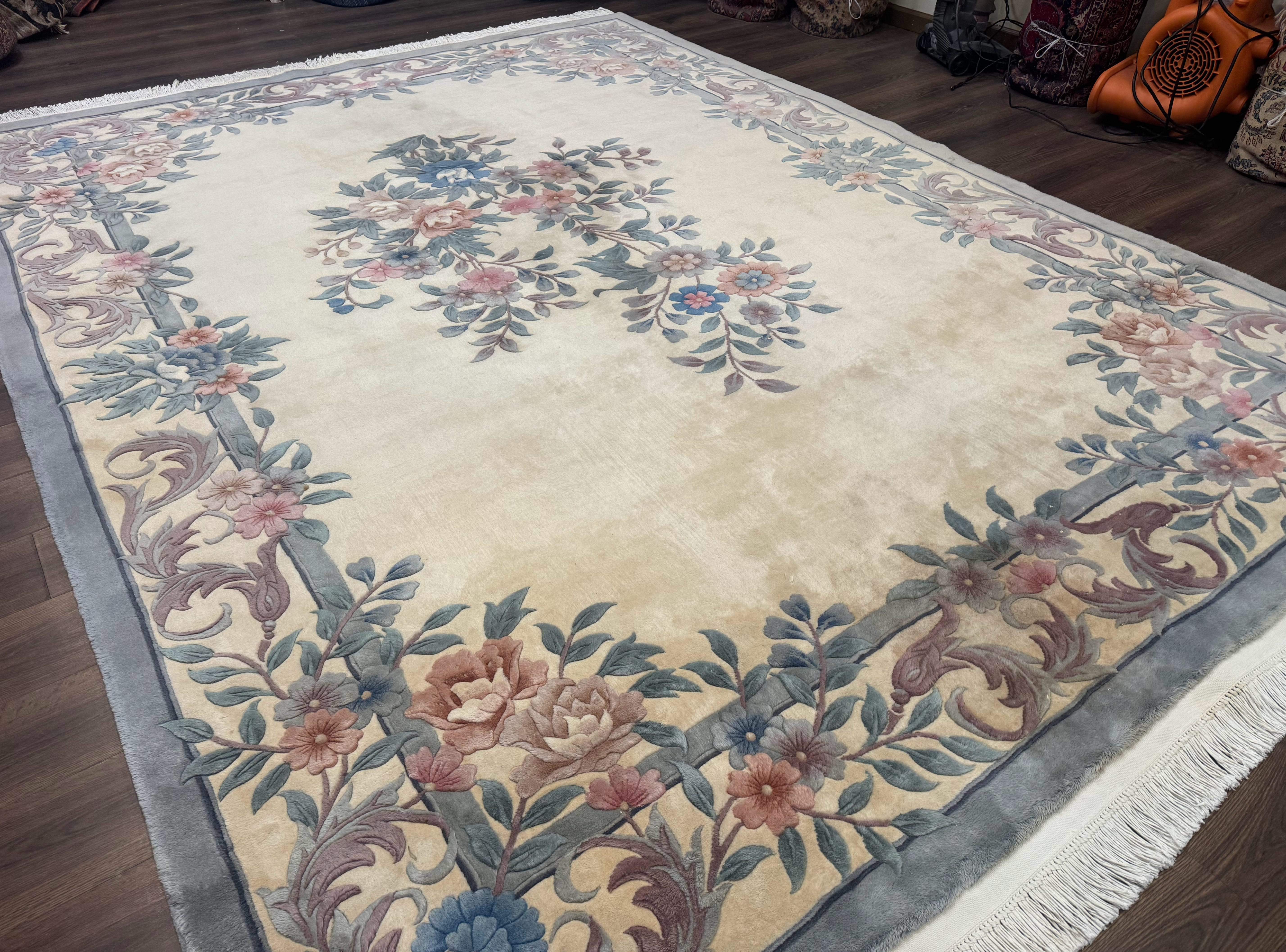 Chinese Wool Rug 9x12 – Ivory, Hand-Knotted Wool Vintage 90 Line Carpet - Jewel Rugs