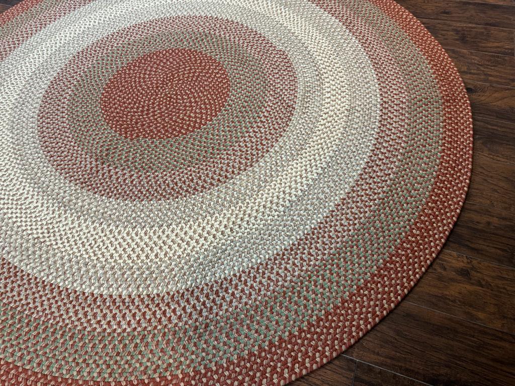 Large Round American Braided Rug 8x8 ft, Wool Vintage Handbraided Carpet, Multicolor - Jewel Rugs