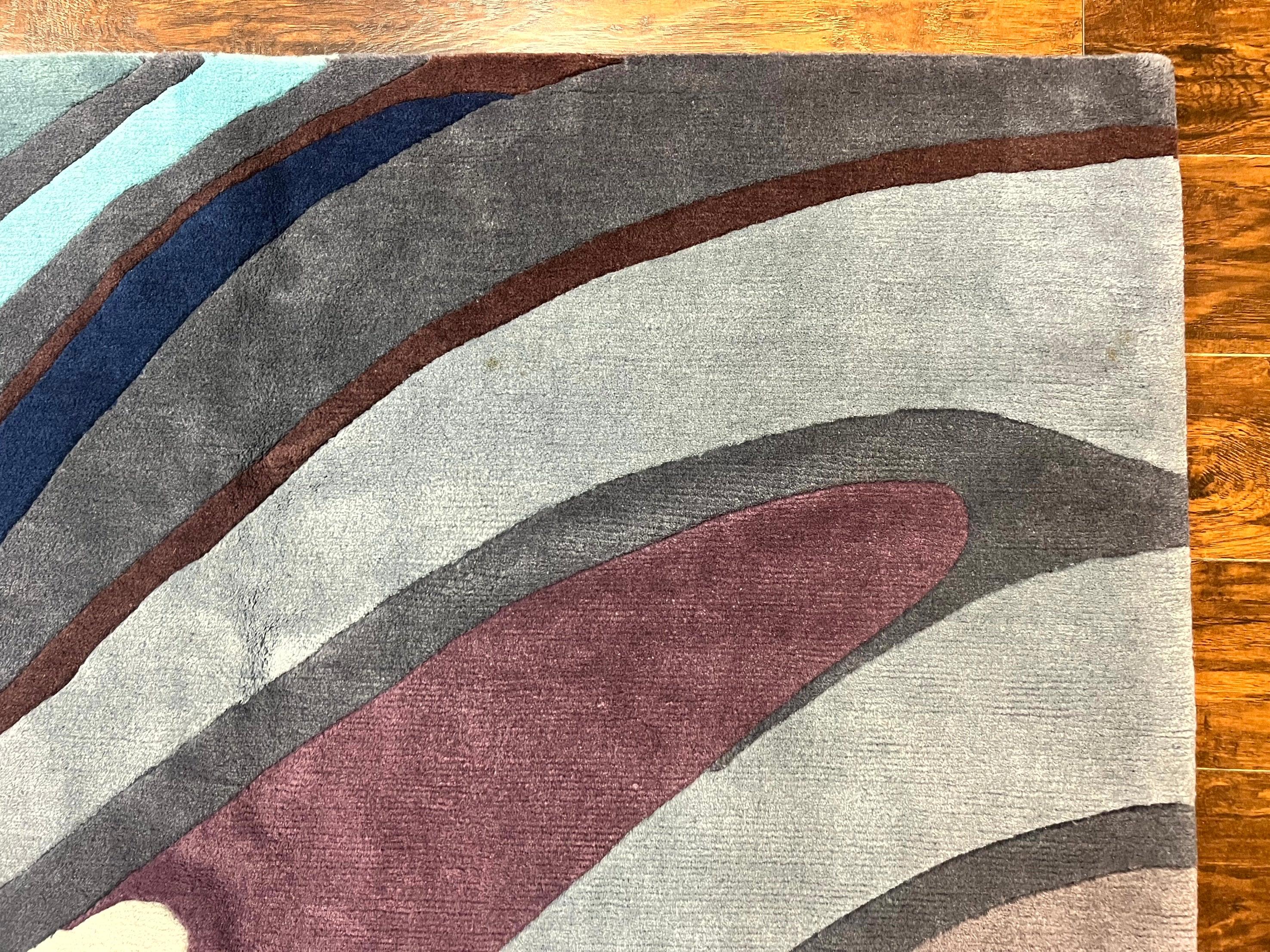 Modern Nepali Handmade Wool Rug 6x8, Blues Gray Mauve, Abstract, Nepali Tibetan Rug - Jewel Rugs