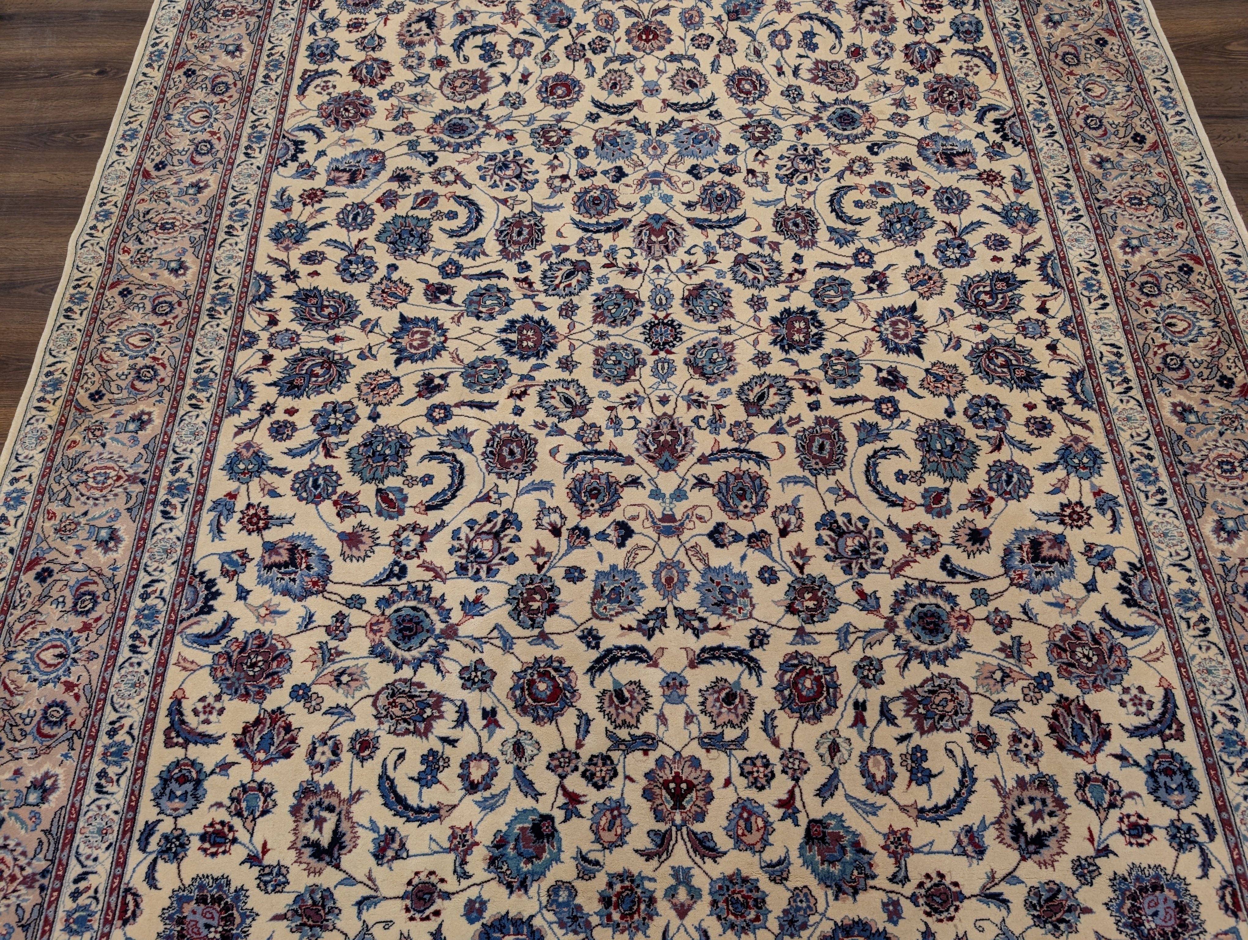 Sino Persian Rug 8x10, Ivory and Blue, Fine Hand Knotted Traditional Oriental Carpet 210 KPSI - Jewel Rugs