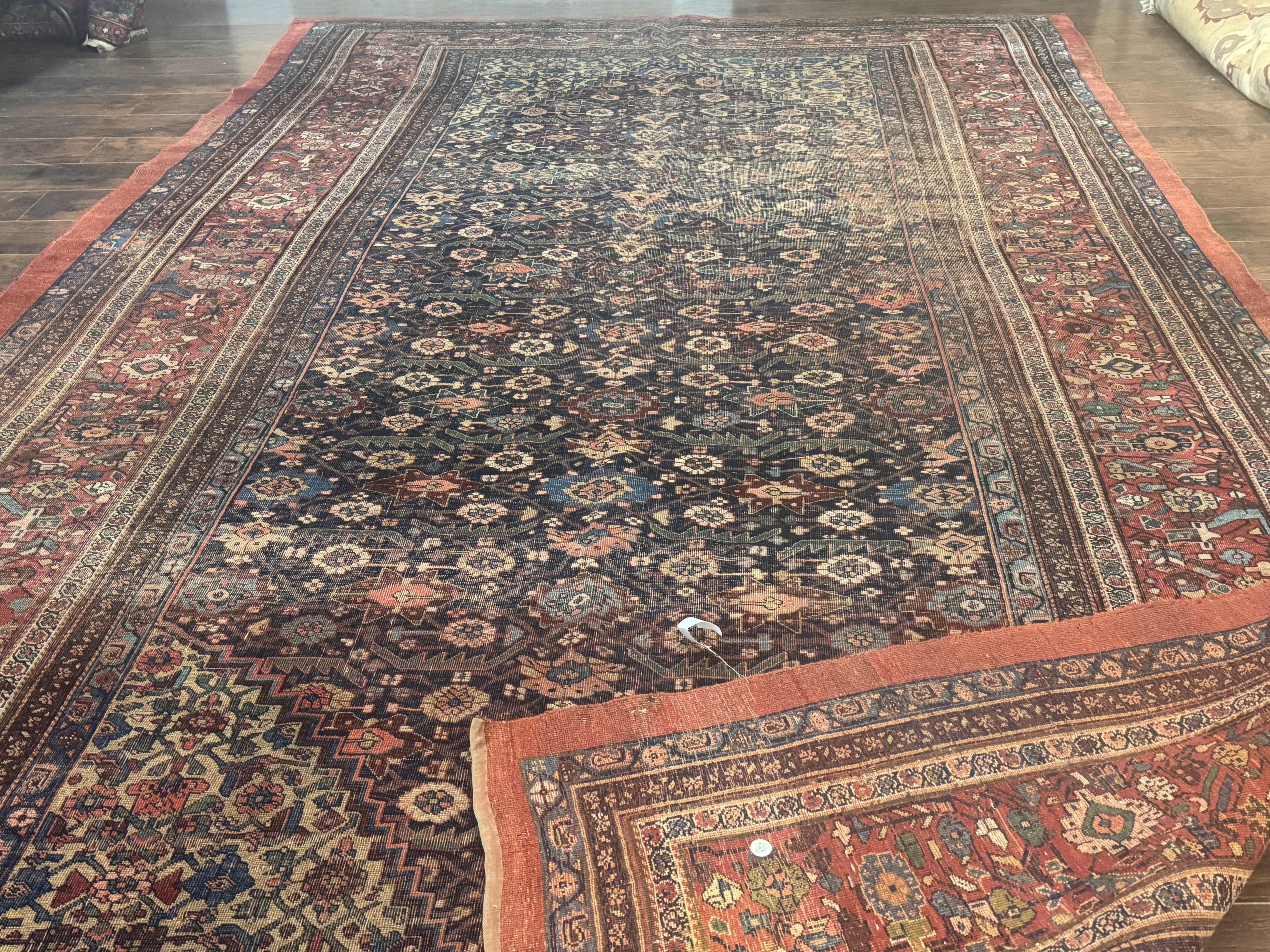 Antique Persian Bidjar Rug 8x15 – Navy Blue, Herati Pattern, Early 20th Century - Jewel Rugs