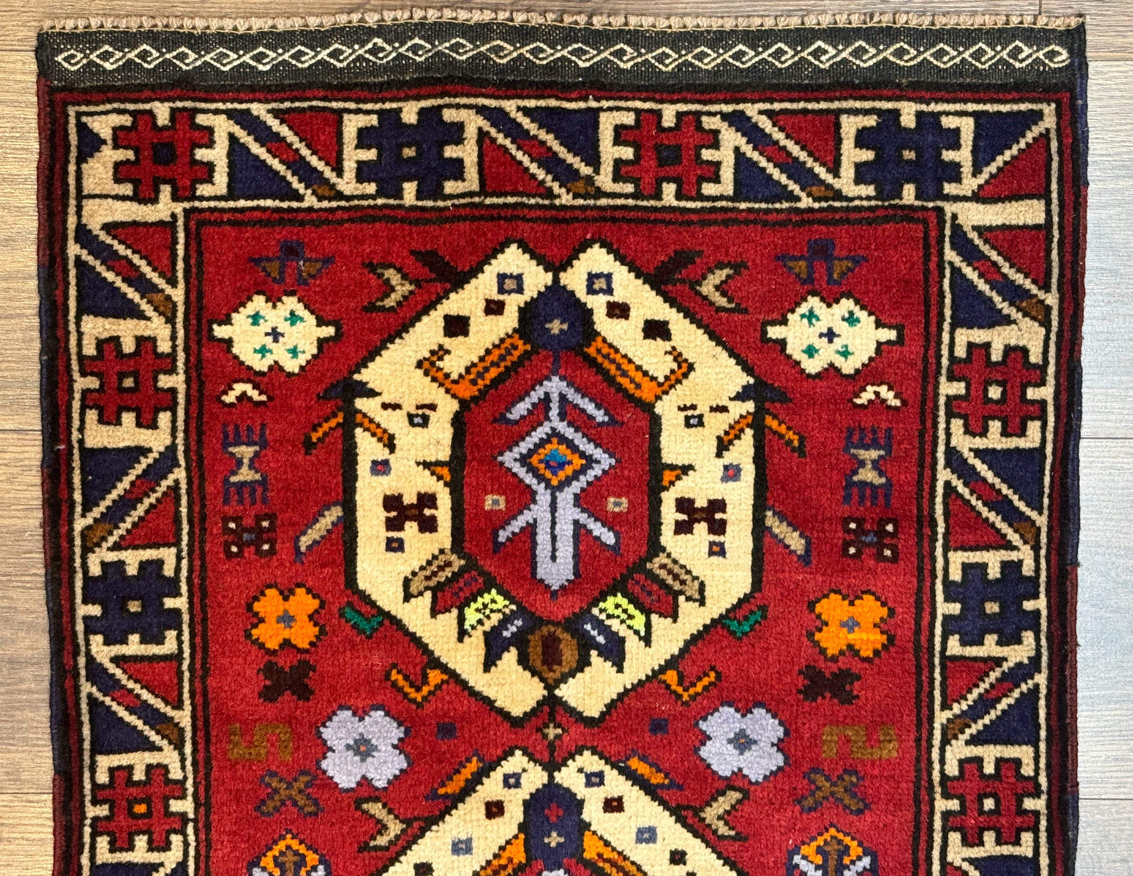 Small Persian Tribal Rug, Red and Ivory, Baluch Rug - Jewel Rugs
