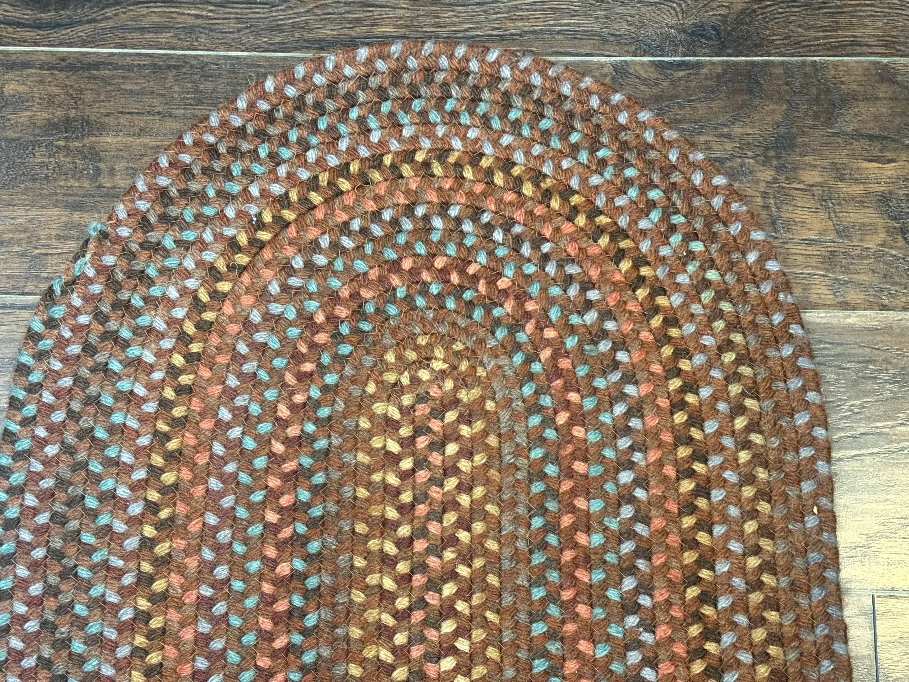 American Braided Runner Rug 2 x 9, Multicolor Vintage Hand Braided Runner 2x9 ft, Oval Braided Runner, Rare Size - Jewel Rugs