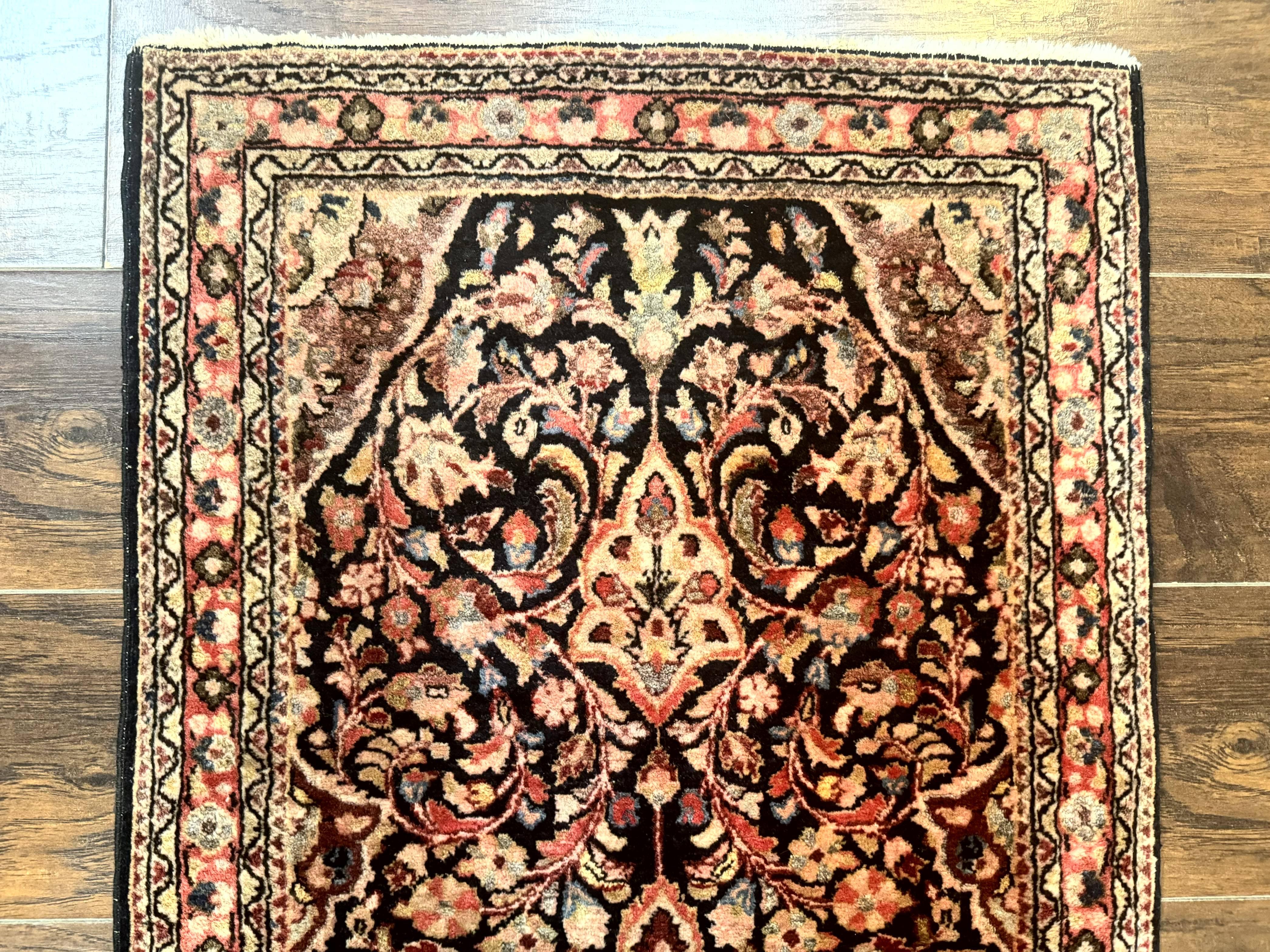 Antique Navy Blue Persian Sarouk Rug 2x4, Floral, Handmade Carpet, Small Persian Rug, Wool Hand Knotted - Jewel Rugs