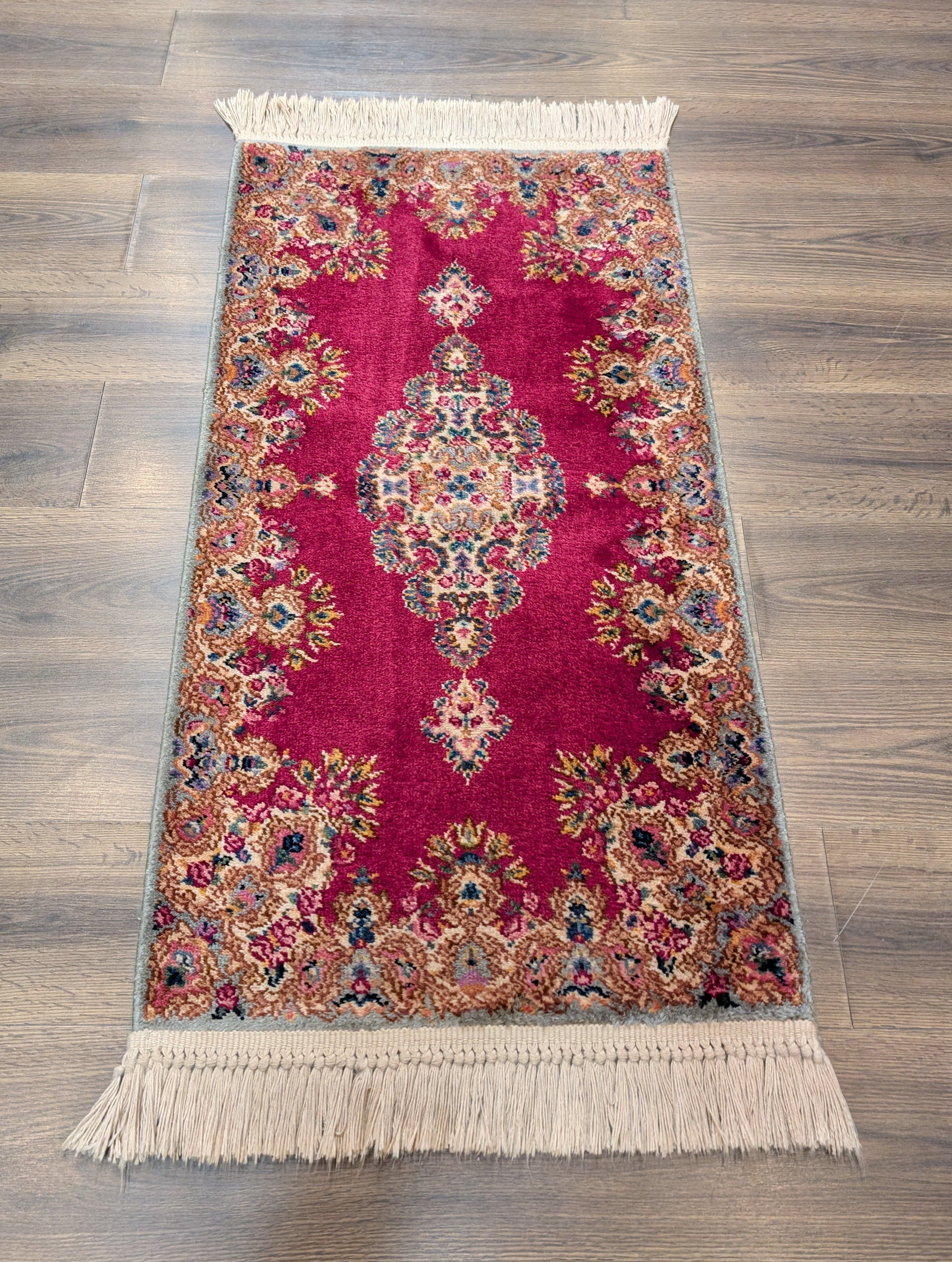 Karastan Rug 2x4 Kirman Red Medallion #762, Small Wool Karastan Rug - Jewel Rugs