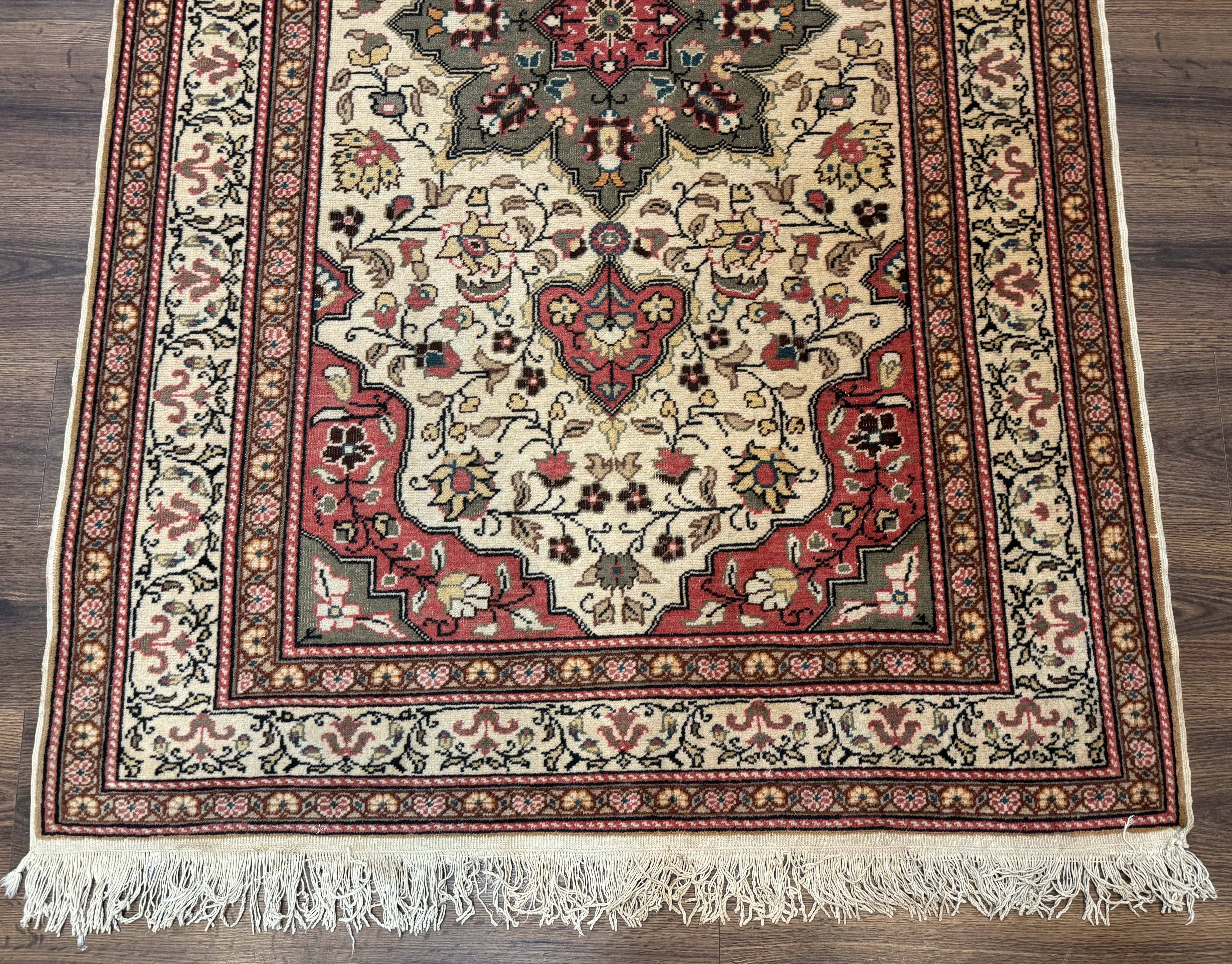 Turkish Sivas Rug 4x6, Floral Medallion, Beige Pink-Red Green, Handmade - Jewel Rugs