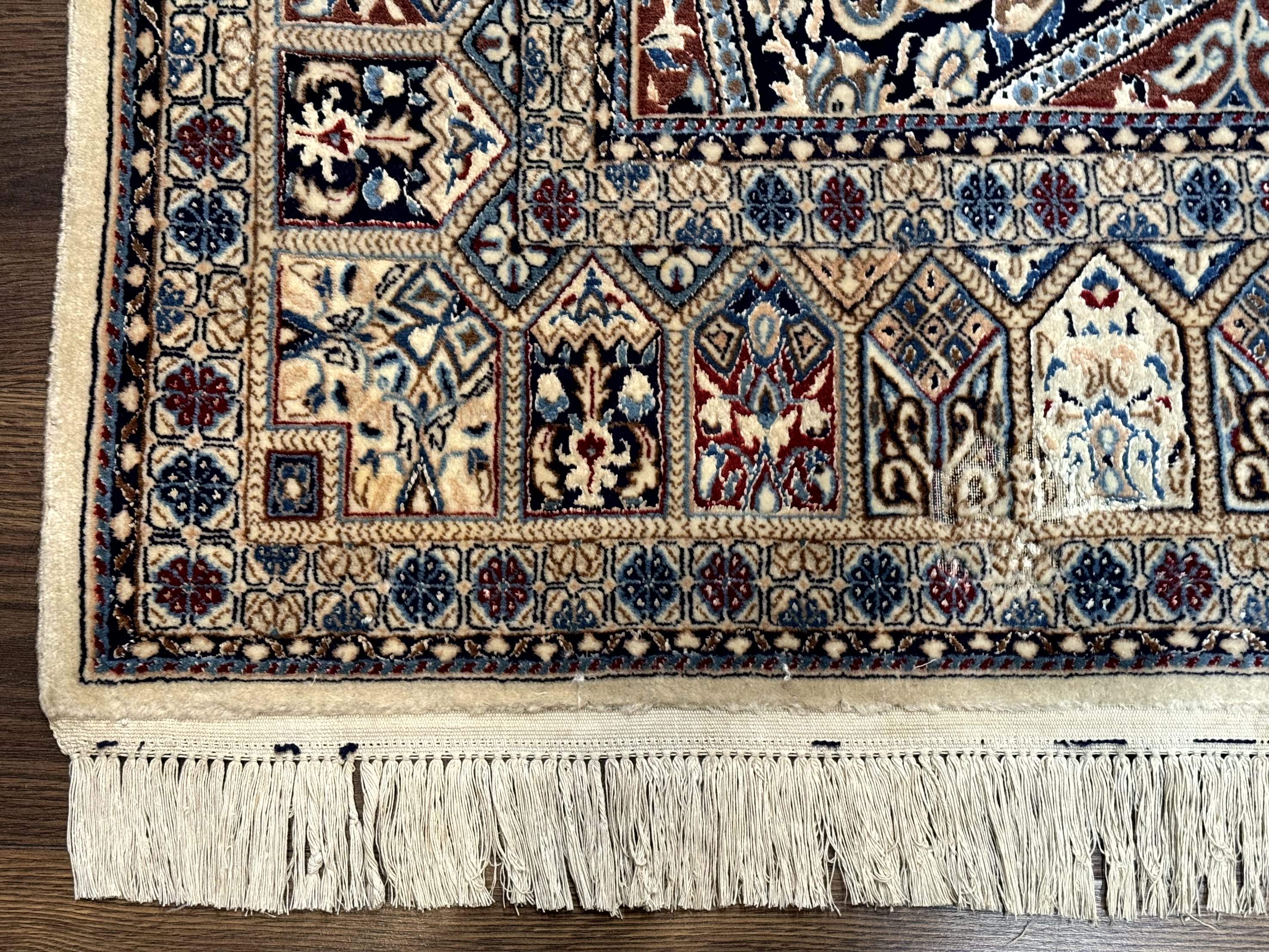 Persian Nain Rug 5x7, Very Fine 500 KPSI, Ivory and Blue, Dome Design, Wool & Silk - Jewel Rugs