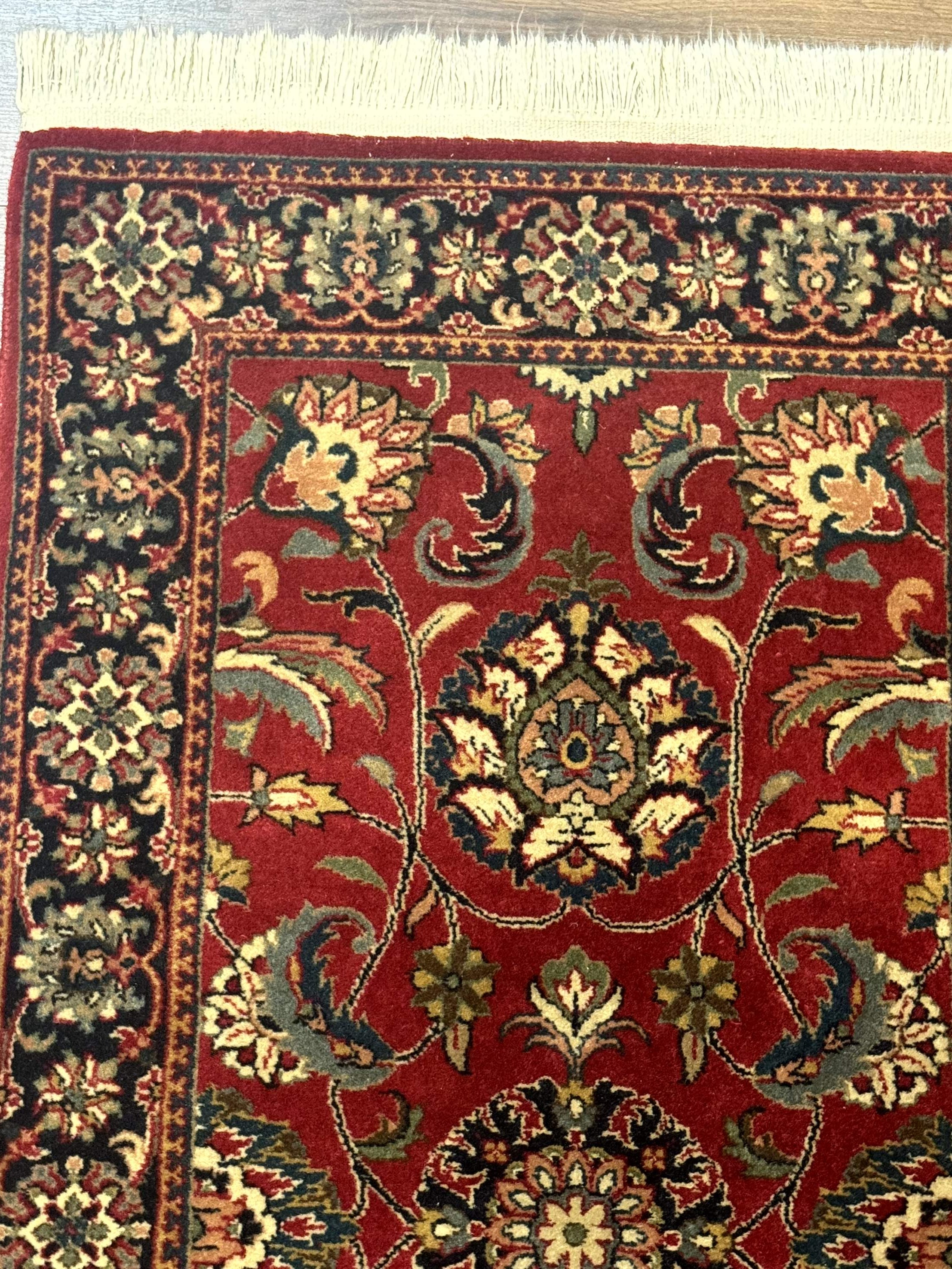 Indo Persian Sarouk Rug 2x4, Small Oriental Carpet, Red and Navy Blue, Fine 200 KPSI - Jewel Rugs