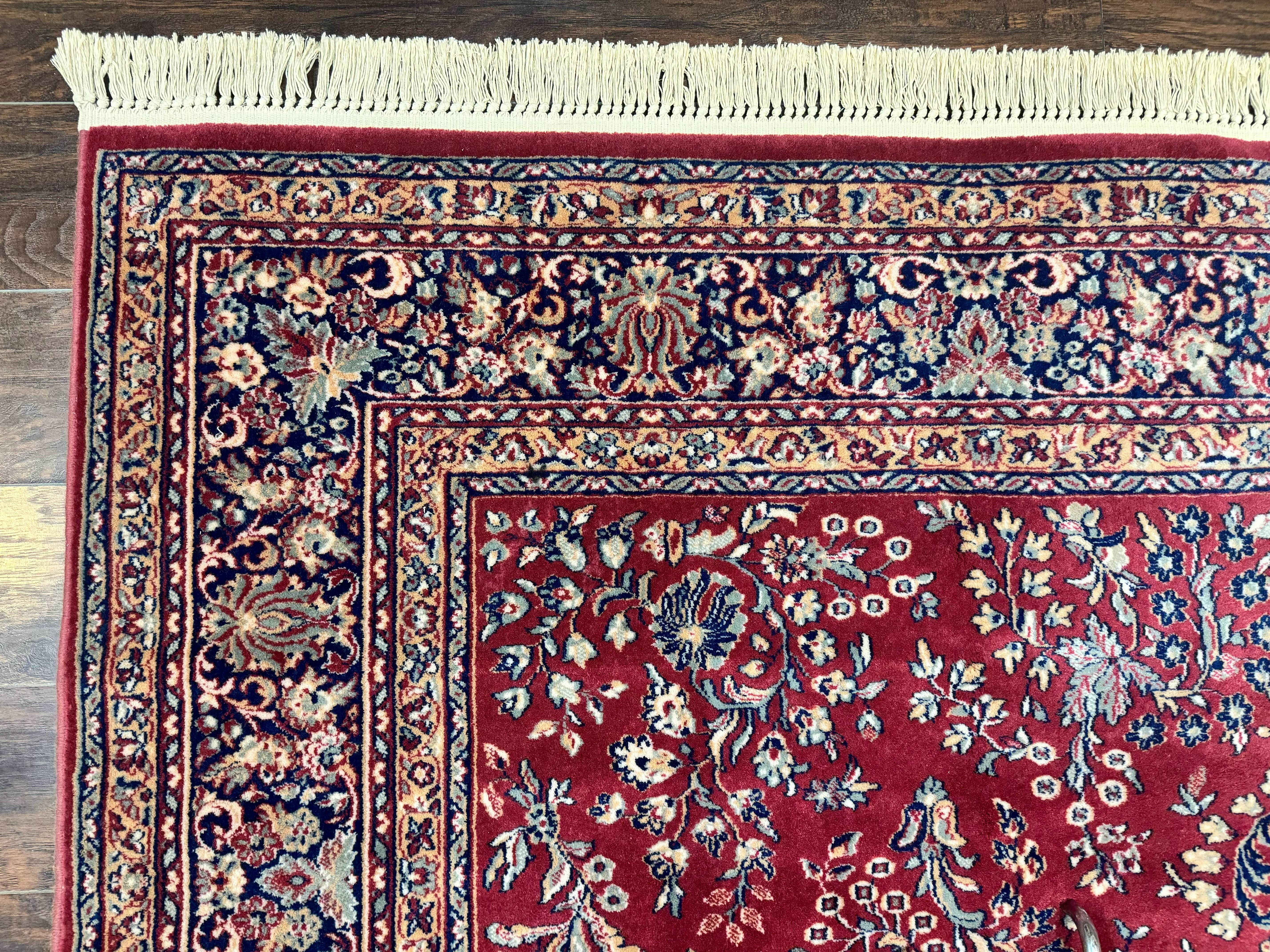 Karastan Rug 8 x 11.6, Rose Sarouk 300-1007, Vintage Wool Karastan Carpet, Beligum Power Loomed Rug, Floral, Red, Wool Pile - Jewel Rugs