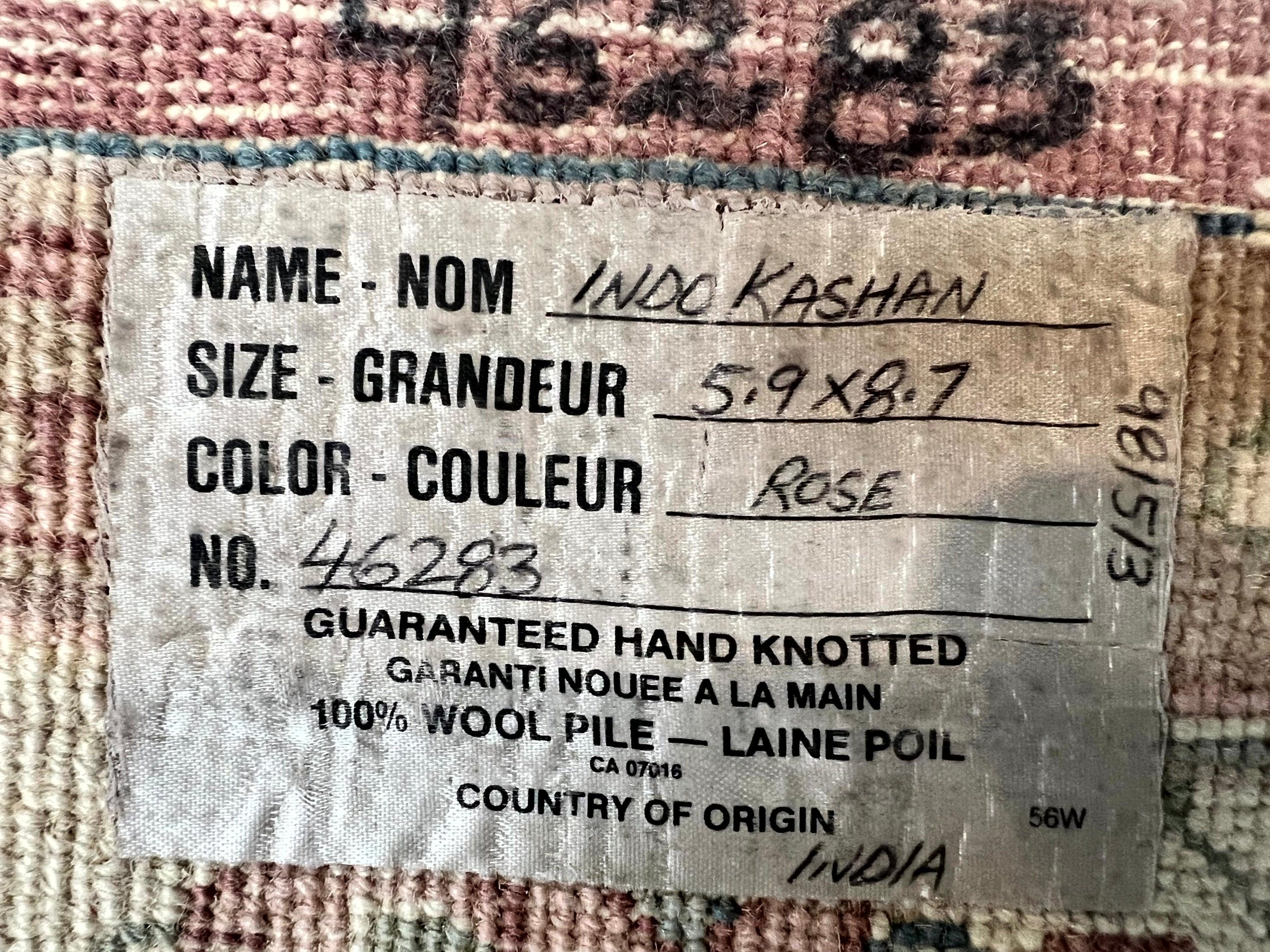 Indo Persian Rug 6x9, Light Pink and Ivory, Floral Allover Pattern, Handmade Vintage Wool Carpet - Jewel Rugs