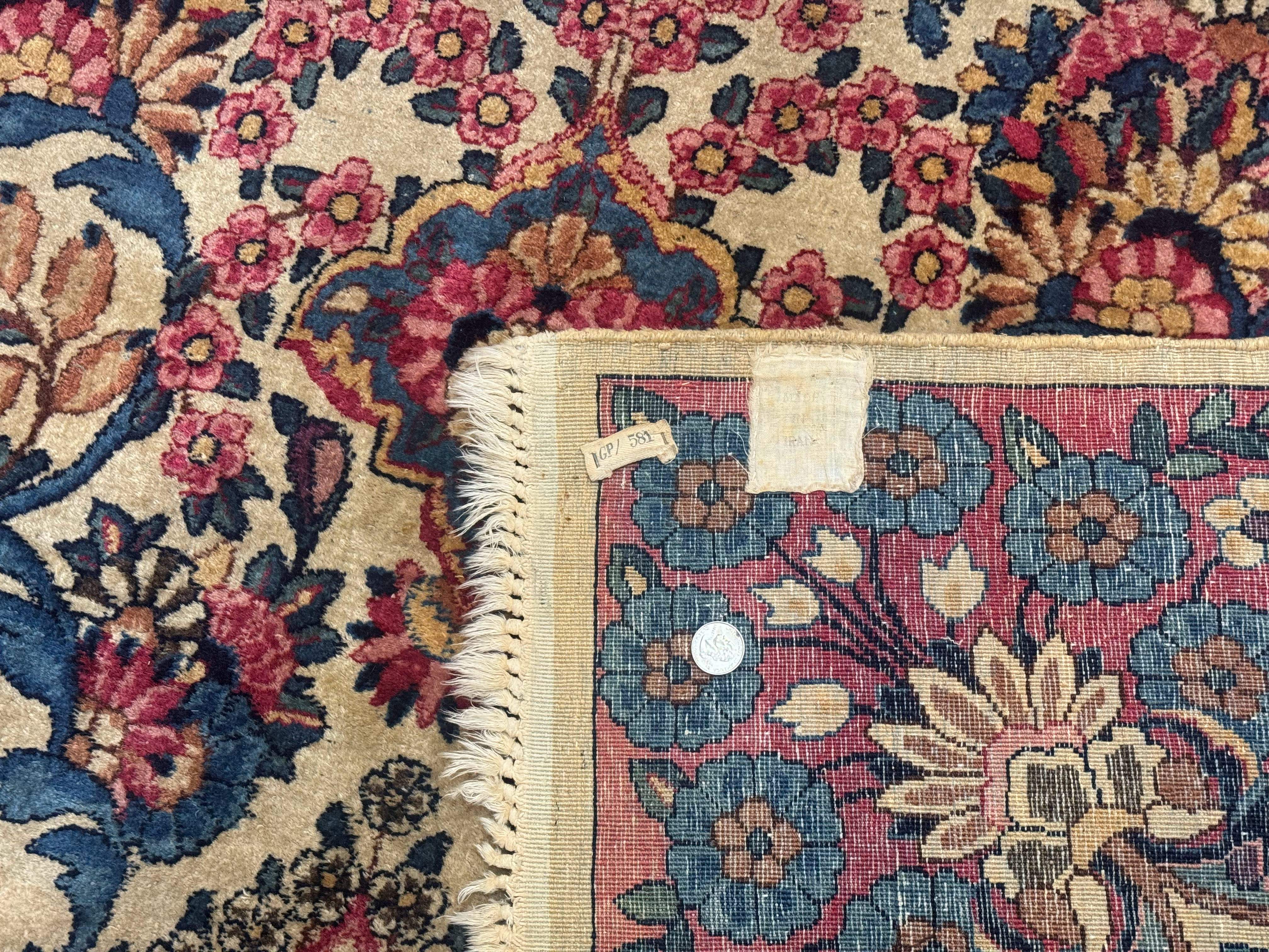 Wonderful Persian Kerman Rug 11x16, Rare Antique Palace Size Persian Carpet, Cream Blue Red, Colorful - Jewel Rugs