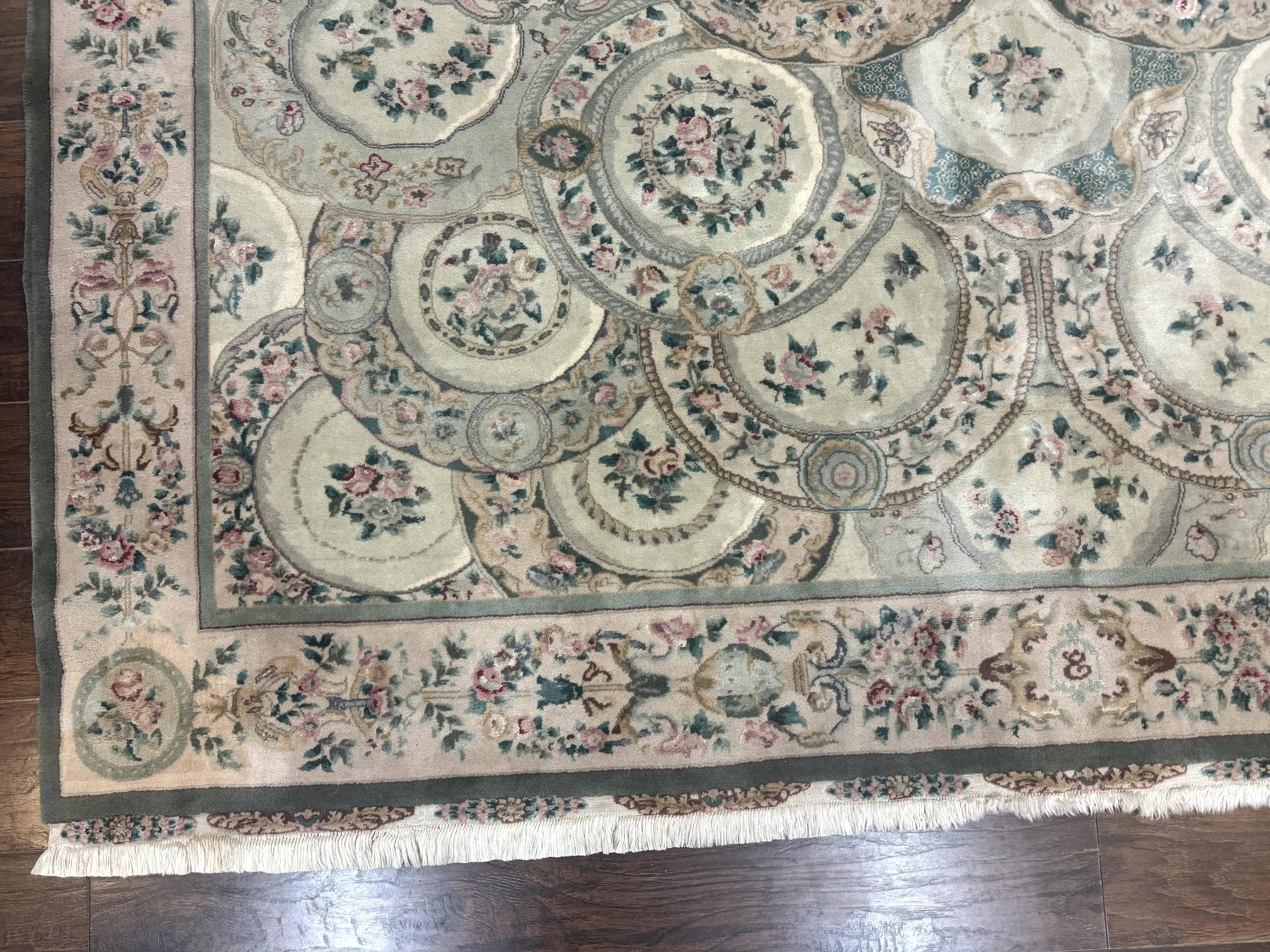 Pak Persian Rug 9x12, Wool with Silk Highlights, European Design, Floral, Green - Jewel Rugs