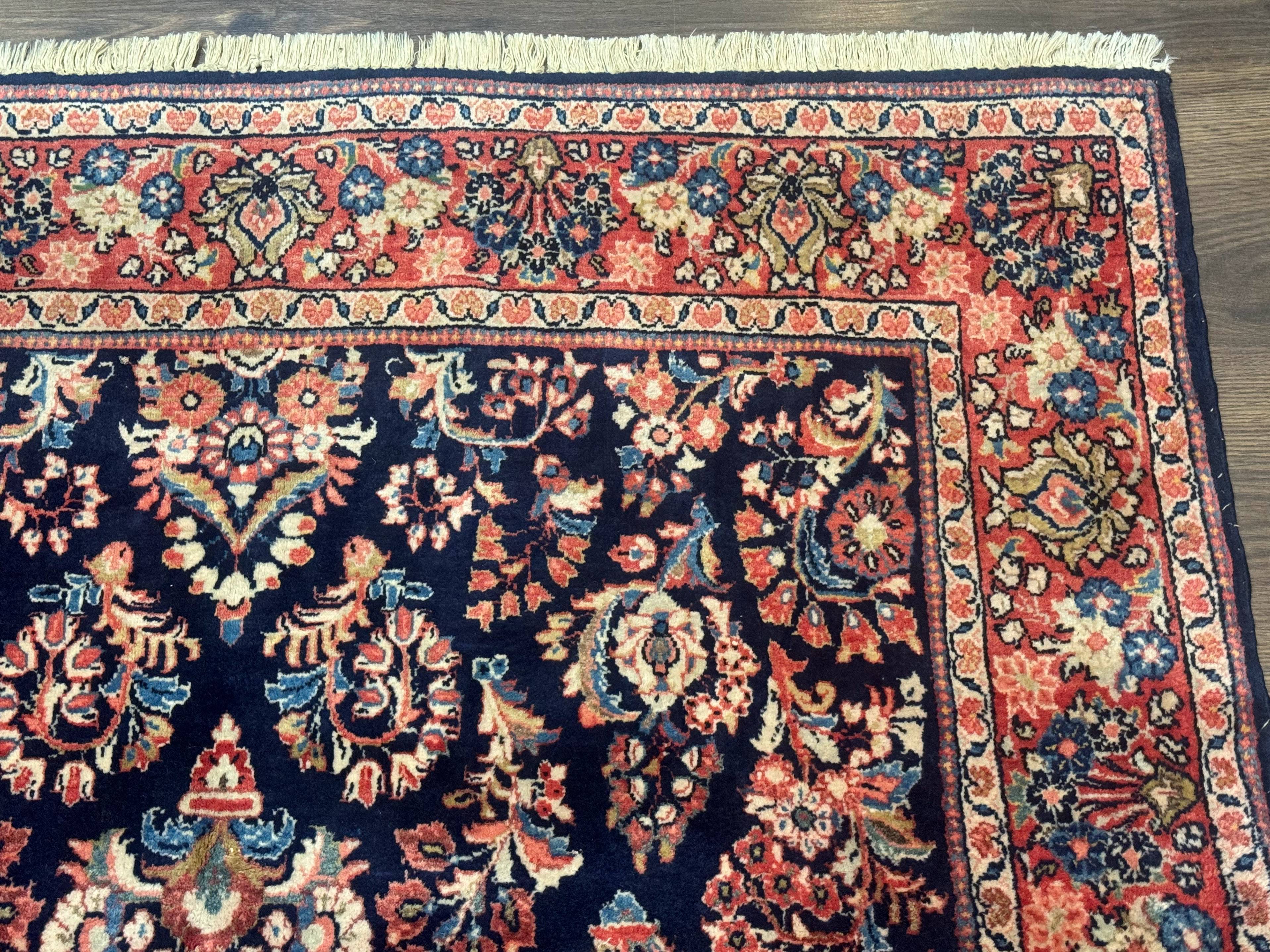 Navy Blue Persian Rug 4x6, Sarouk Mohajeran Carpet, Antique Persian Rug, Floral - Jewel Rugs