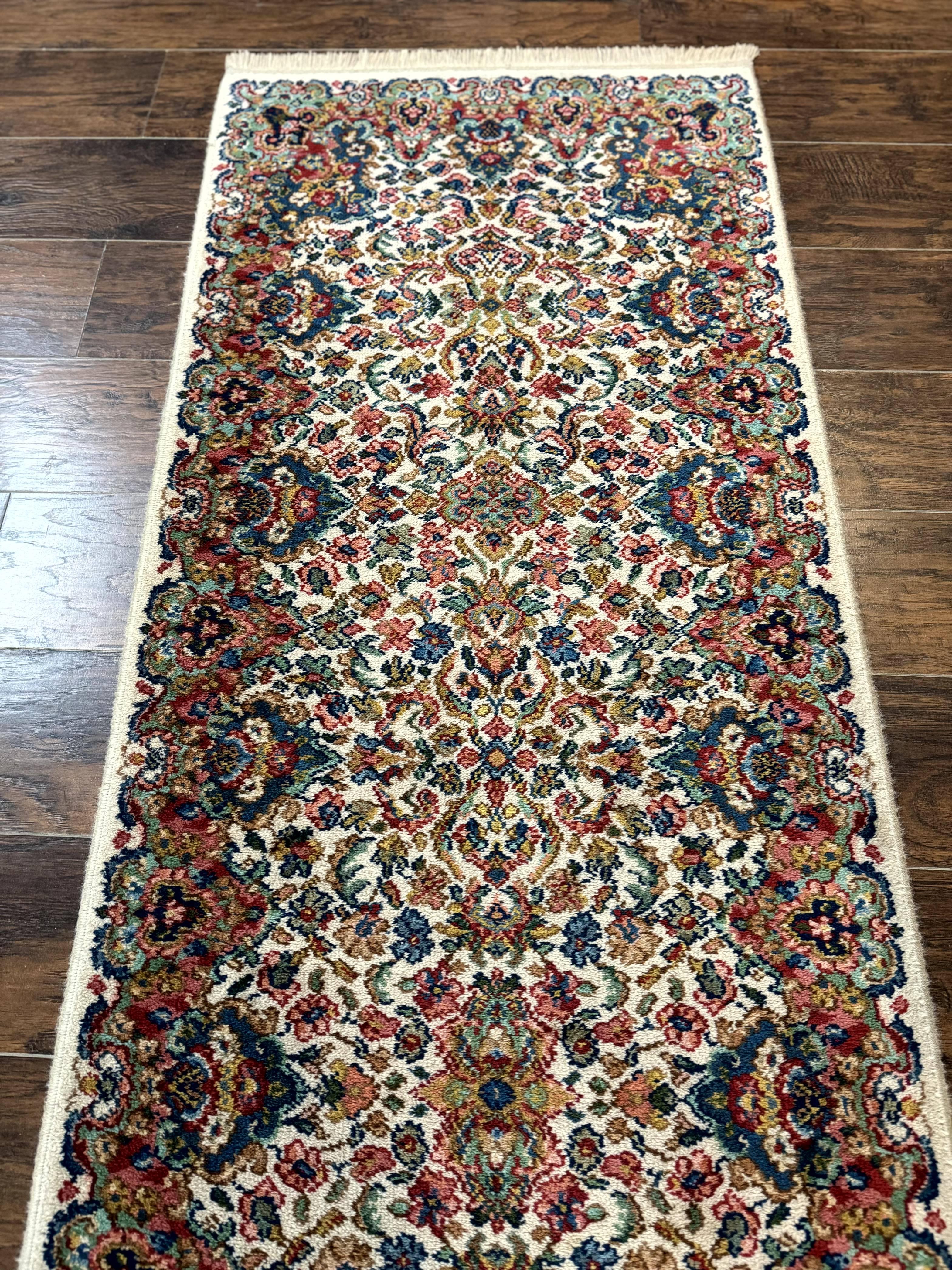 Karastan Runner Rug 2.6 x 8.6, Floral Kirman #742, Wool Vintage Original 700 Series, Rare - Jewel Rugs