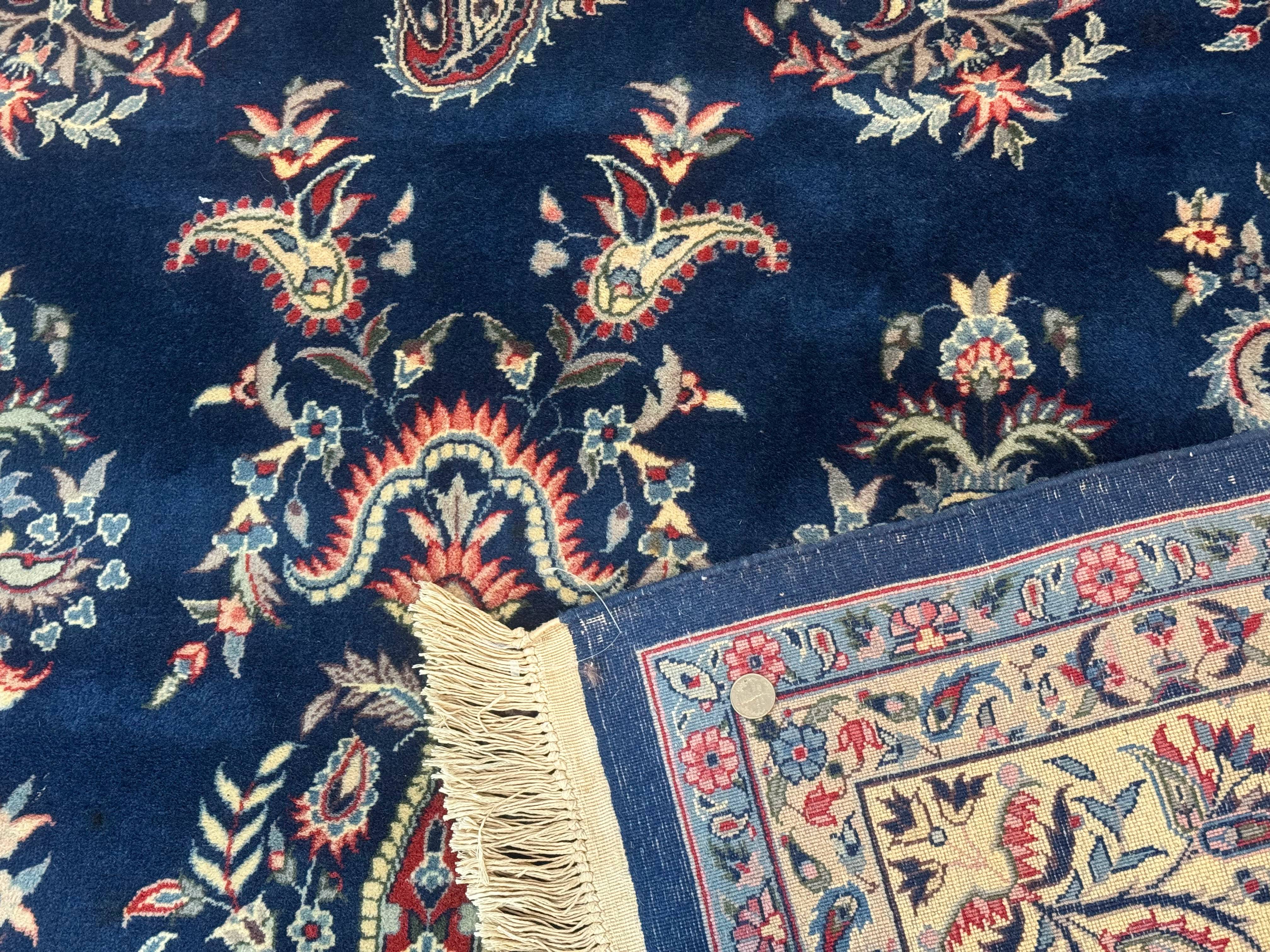 Sino Persian Kerman Rug 10x14, Blue and Beige, Floral Medallion, Fine 240 KPSI - Jewel Rugs