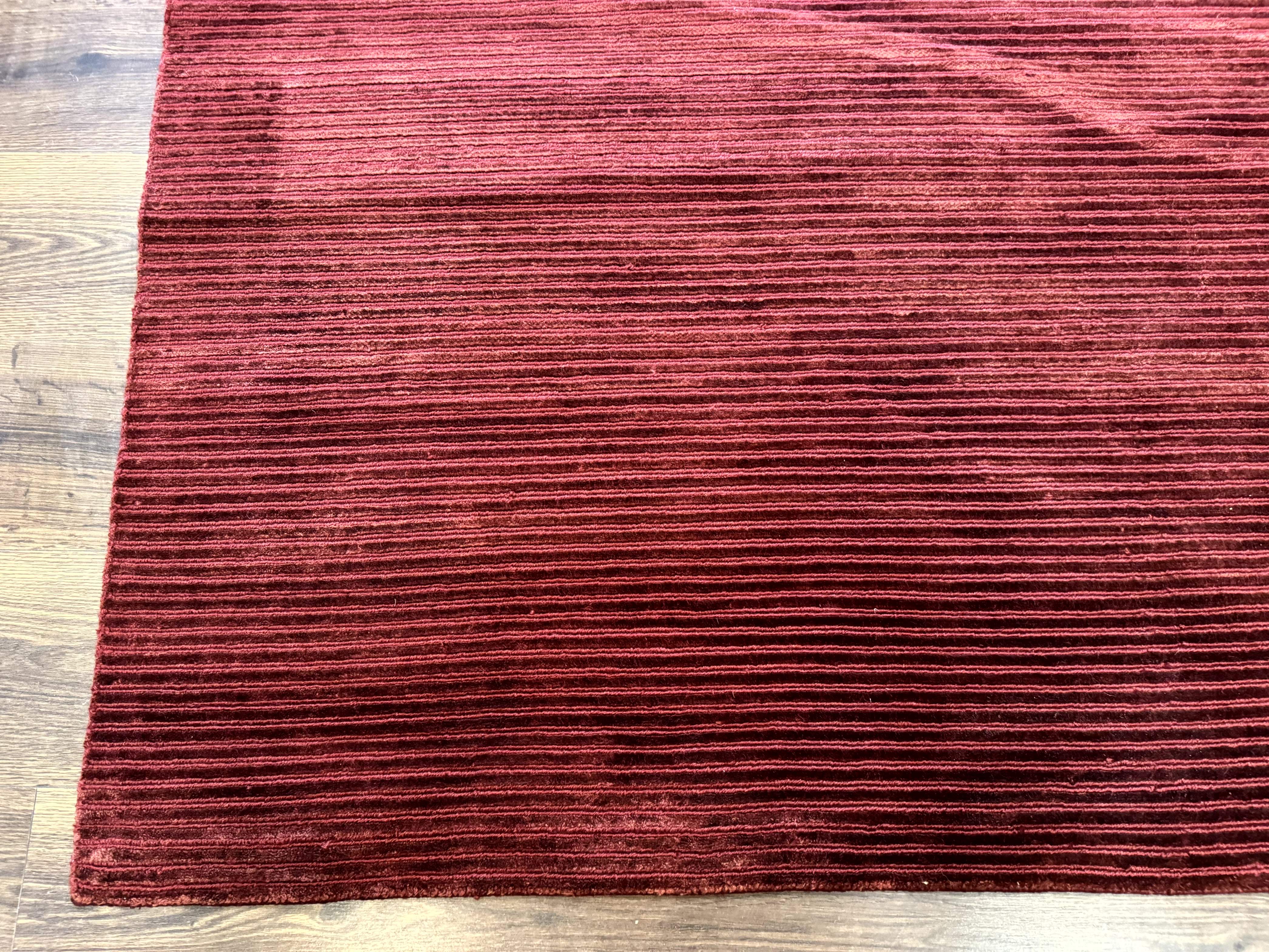 Modern Tibetan Rug 8x10, Red, Stripes, Handmade Wool Thick Pile Carpet - Jewel Rugs