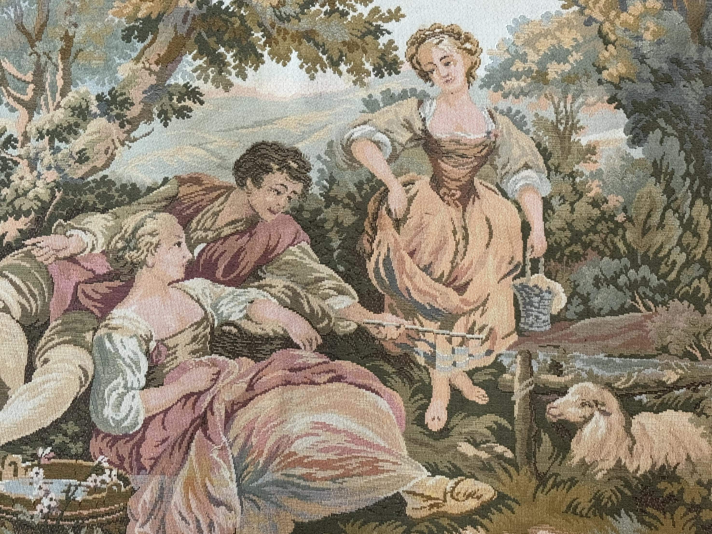 Vintage European Tapestry 3x5, Nature Lovers Scene, French Belgium Tapestry - Jewel Rugs