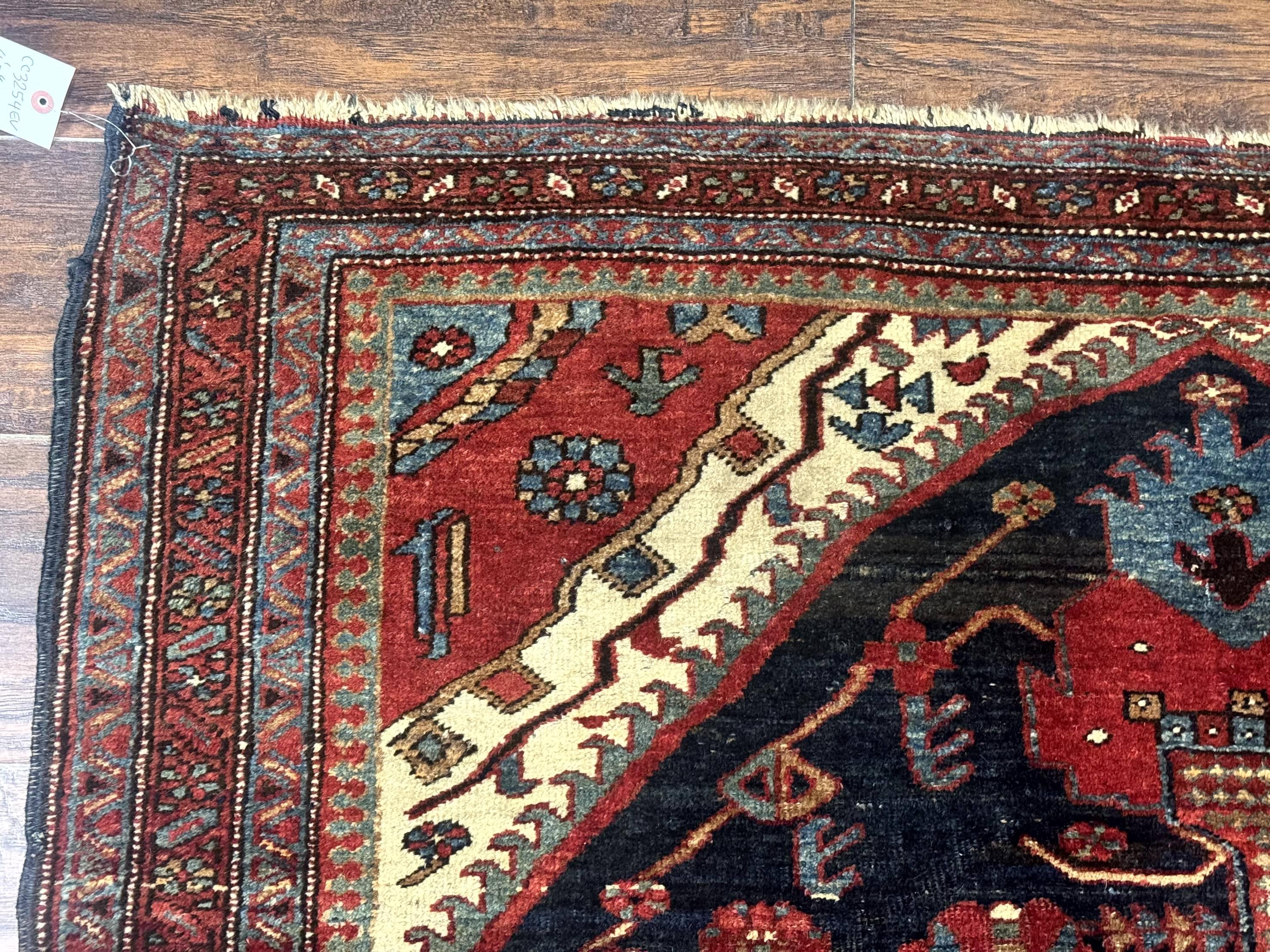 Antique Persian Bidjar Rug 5x6, Navy Blue and Red, Persian Tribal Rug - Jewel Rugs
