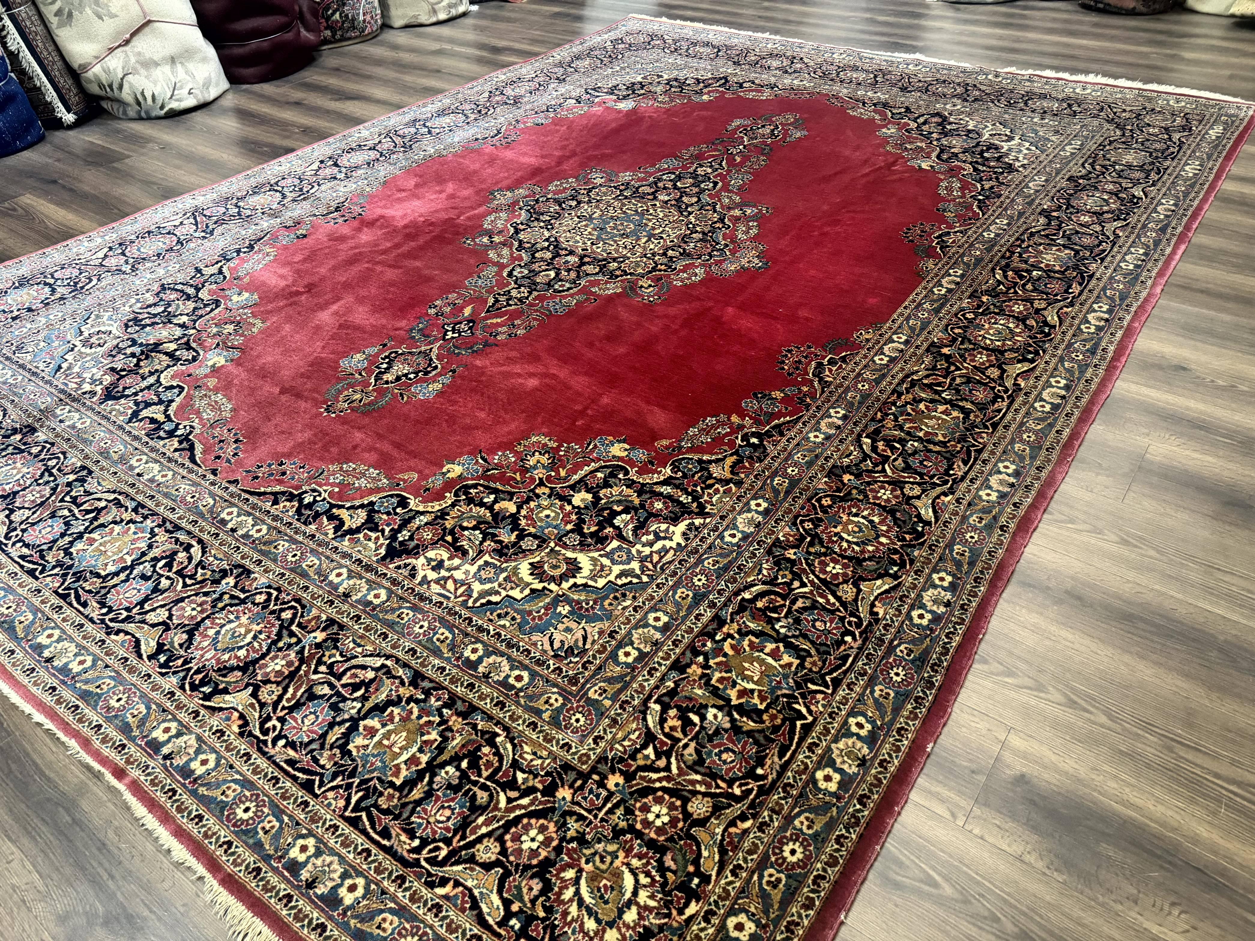 Persian Kashan Rug 9x12, Traditional, Semi Open Field, Red, Signed By Master Weaver, Antique Rug - Jewel Rugs