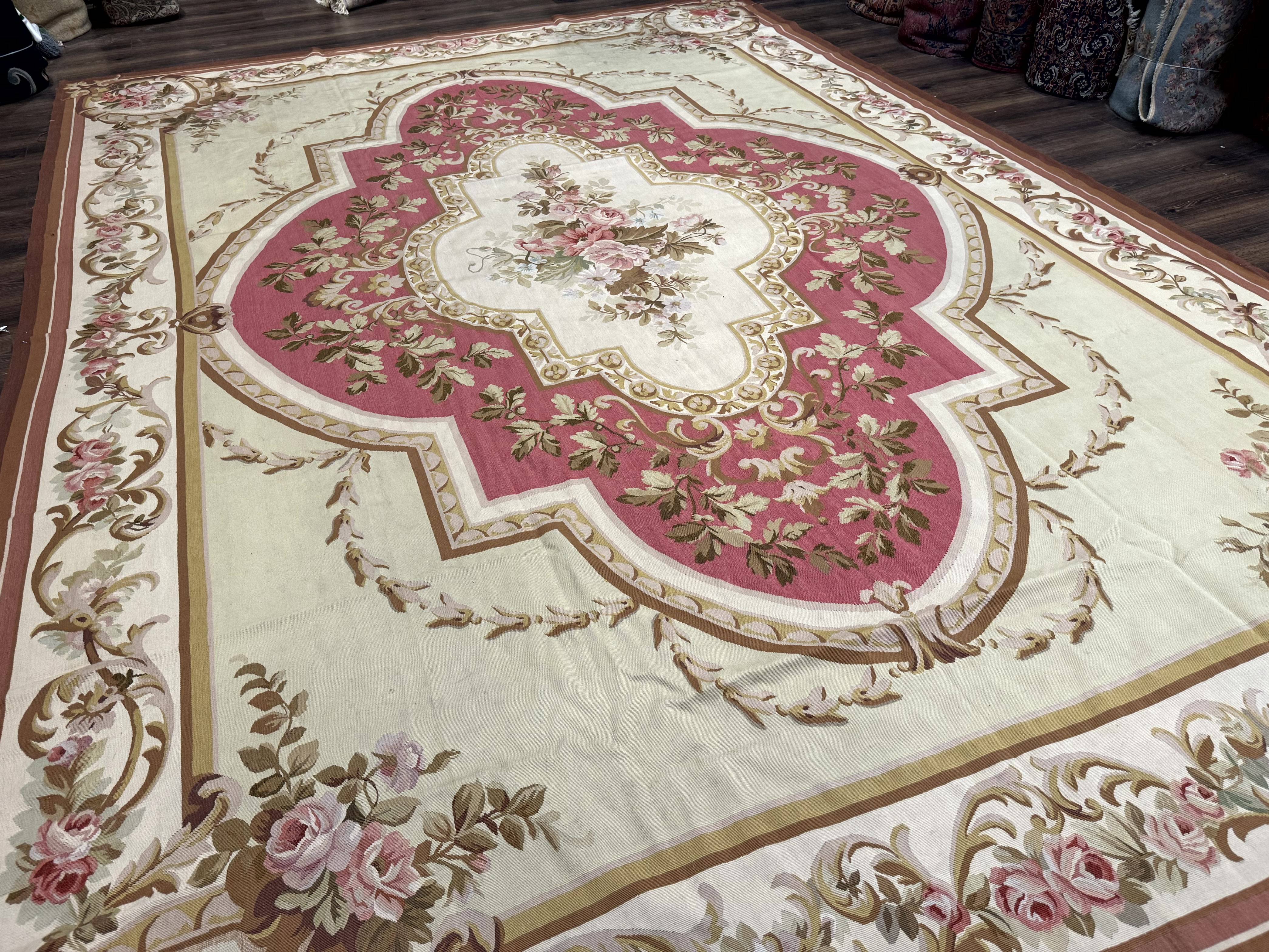 Large Aubusson Rug 10x14, European Elegant French Design, Floral Carpet - Jewel Rugs