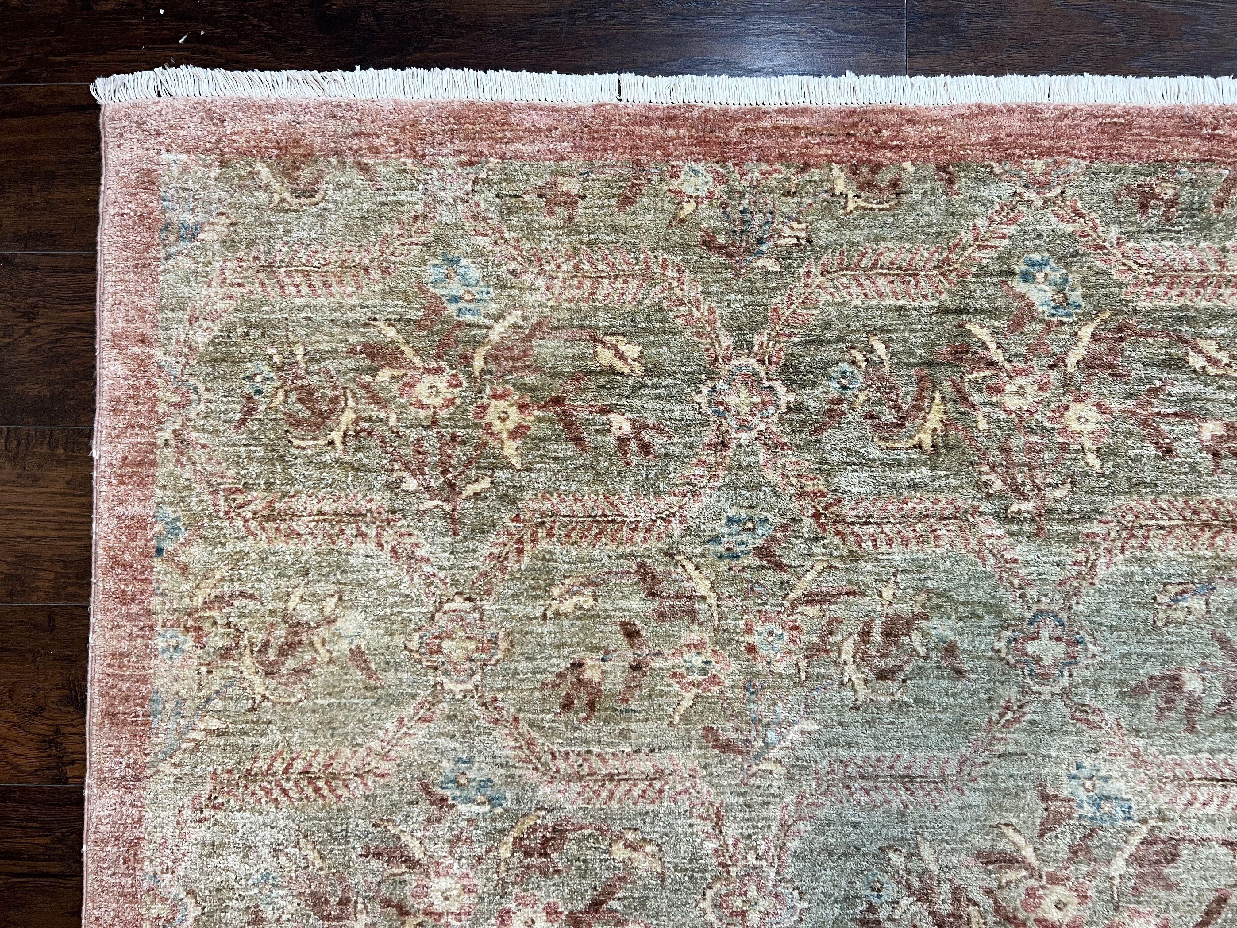 Large Modern Pakistani Rug 9x12, Handmade Wool Carpet, Peshawar Rug, Hand Knotted Oriental Rug, Contemporary, Floral, Light Green - Jewel Rugs
